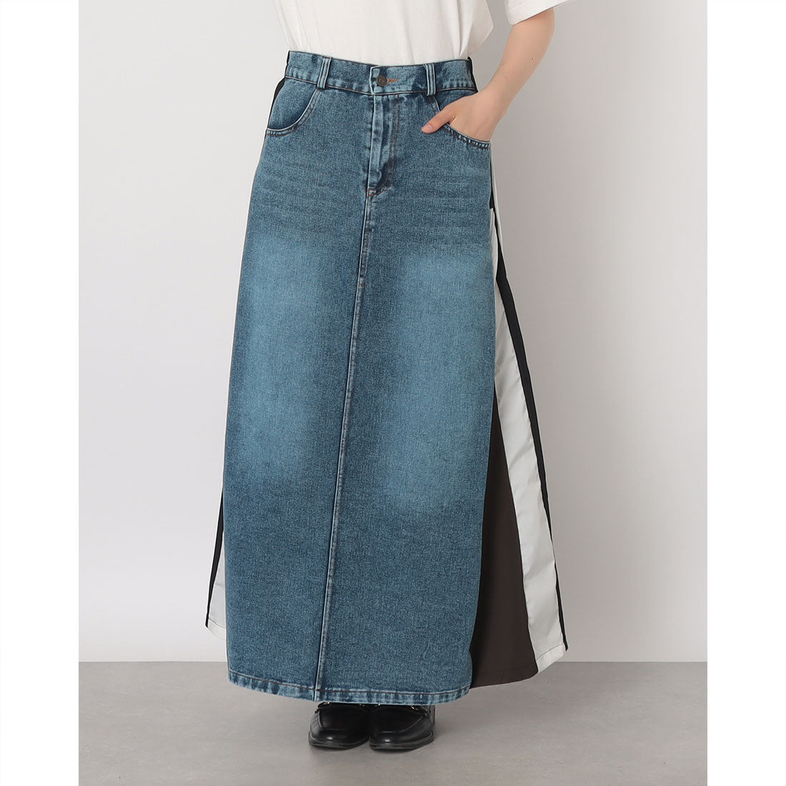 インタープラネット INTERPLANET NEWライン配色デニムスカート （ブラウン） ブラウン