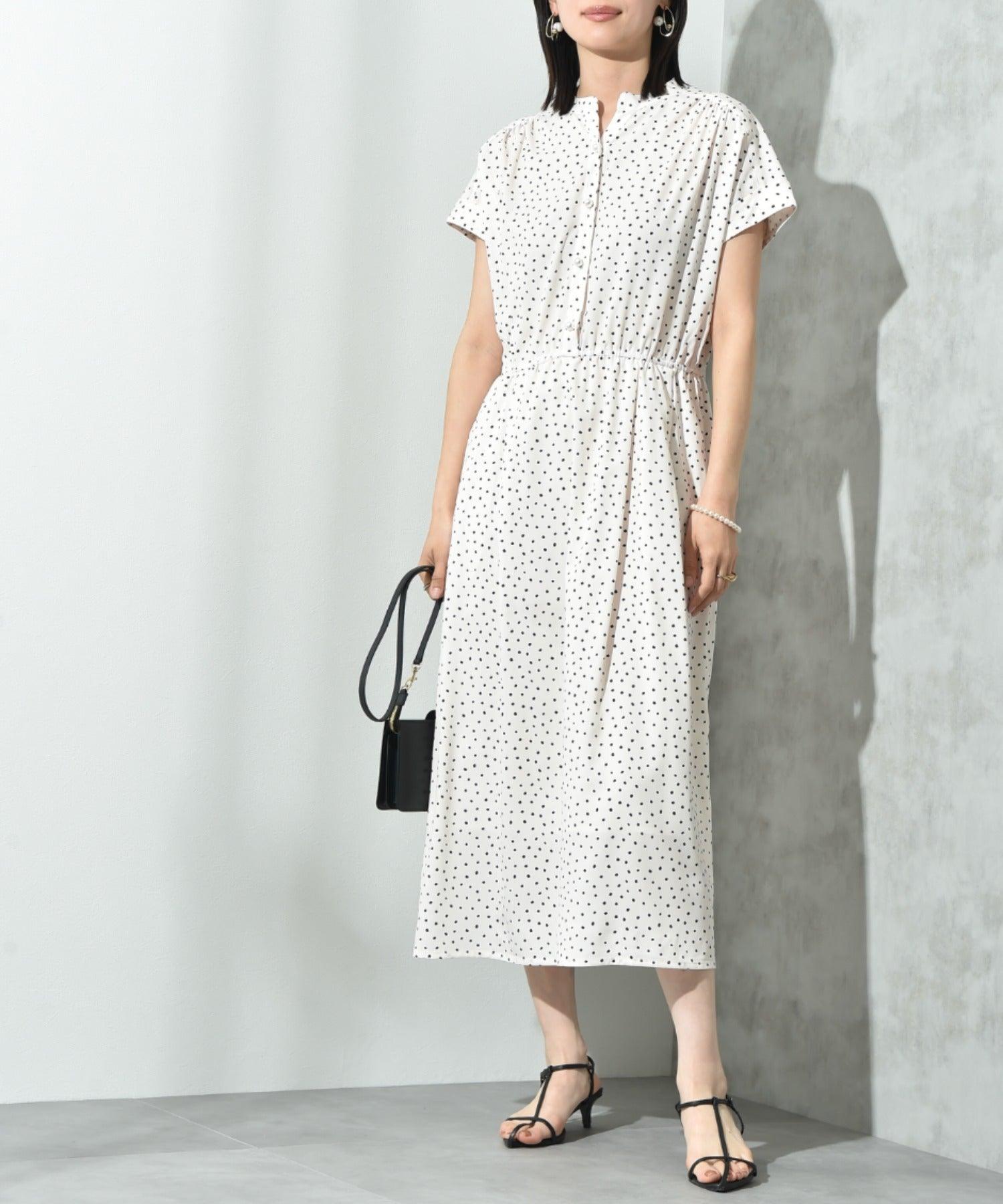 インタープラネット INTERPLANET ランダムドットスキッパーフレンチ袖ワンピース （ドット オフホワイト） ドット オフホワイト