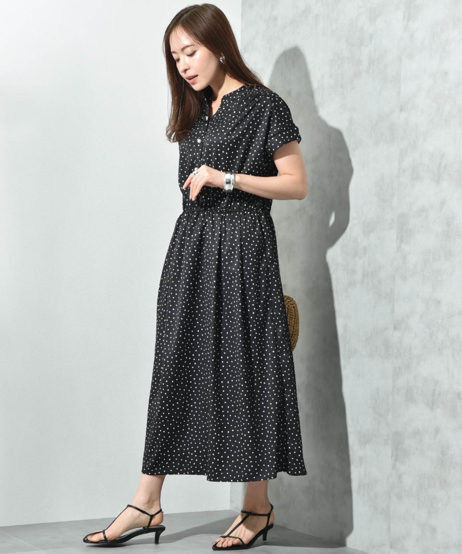 インタープラネット INTERPLANET ランダムドットスキッパーフレンチ袖ワンピース （ドット オフホワイト） ドット オフホワイト