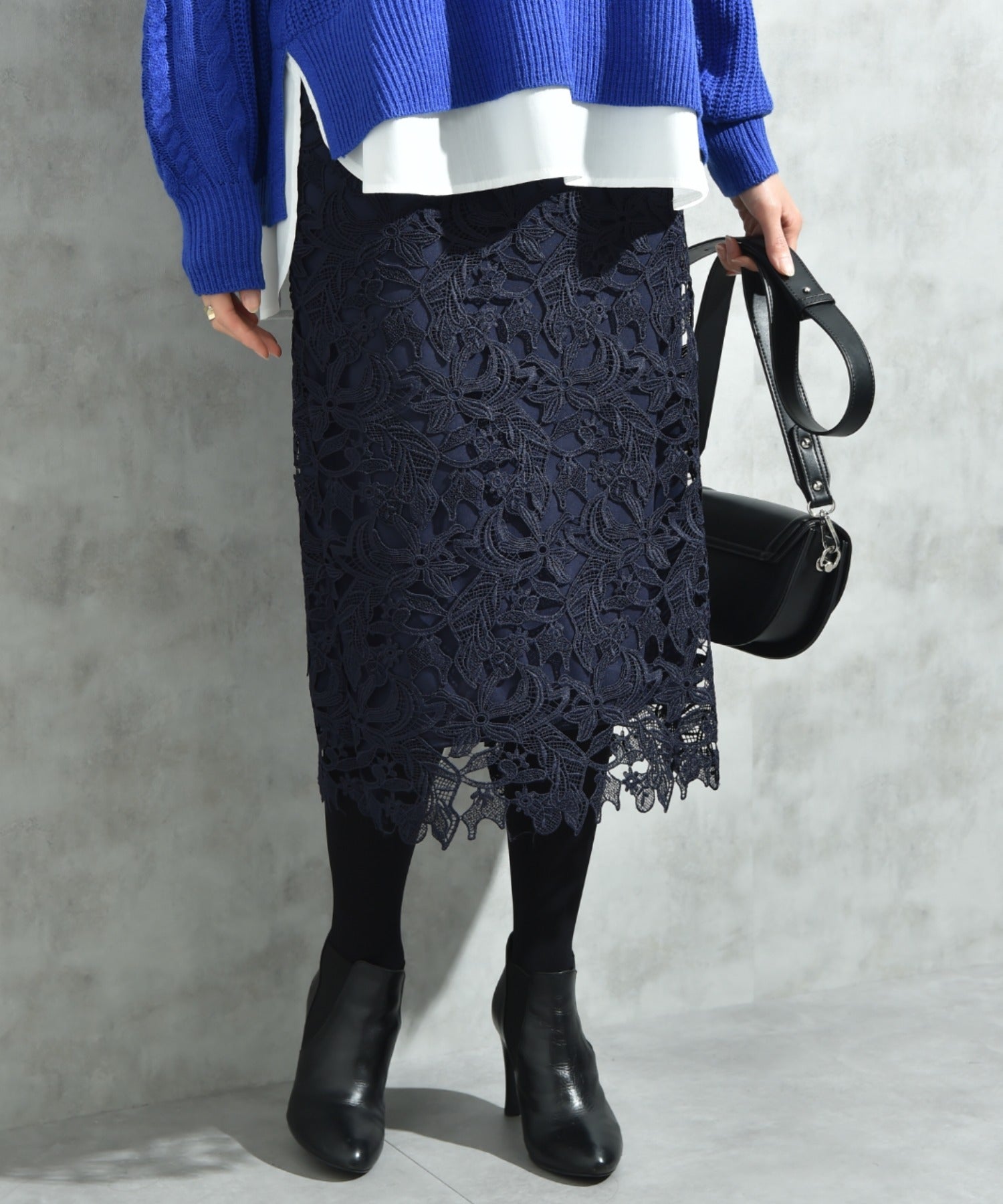 インタープラネット INTERPLANET ケミカルレースBACKファスナータイトスカート （ネイビー） ネイビー