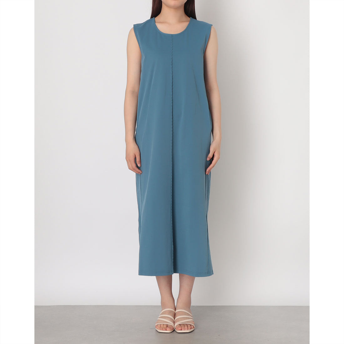 インタープラネット INTERPLANET ジャージーピンタックノースリワンピース （ブルー） ブルー