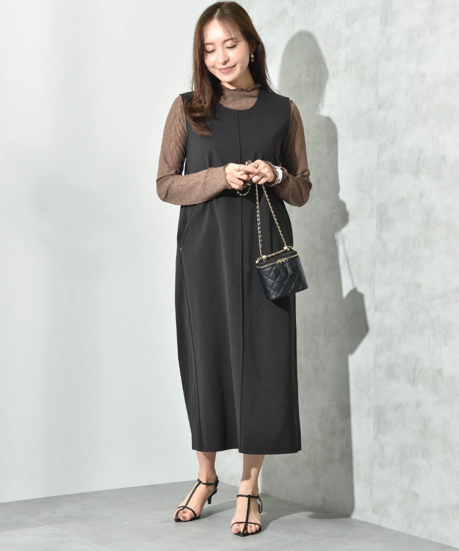 インタープラネット INTERPLANET ジャージーピンタックノースリワンピース （ブルー） ブルー