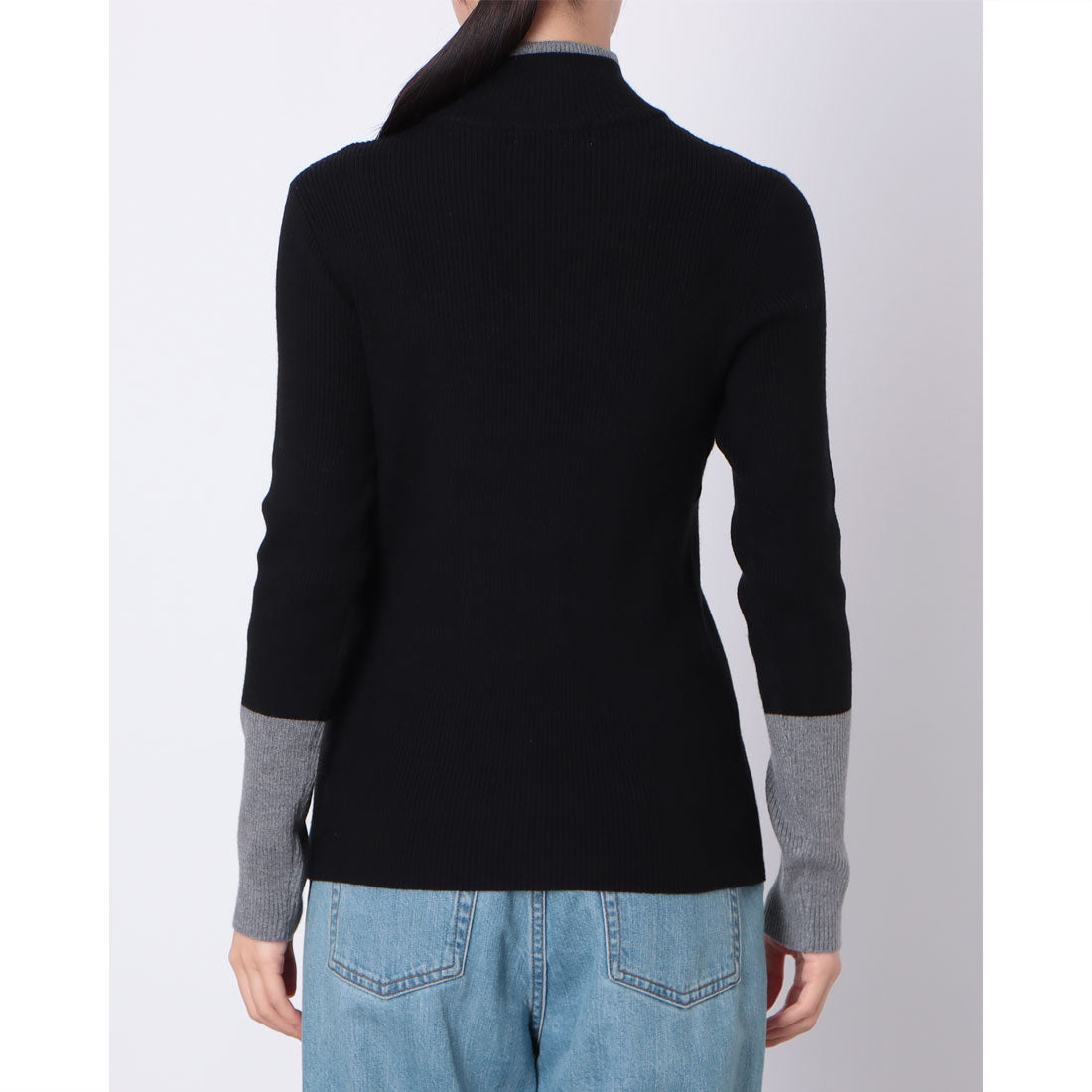 インタープラネット INTERPLANET 衿元袖口配色リブモックネックプルオーバー （配色 ブラック） 配色 ブラック