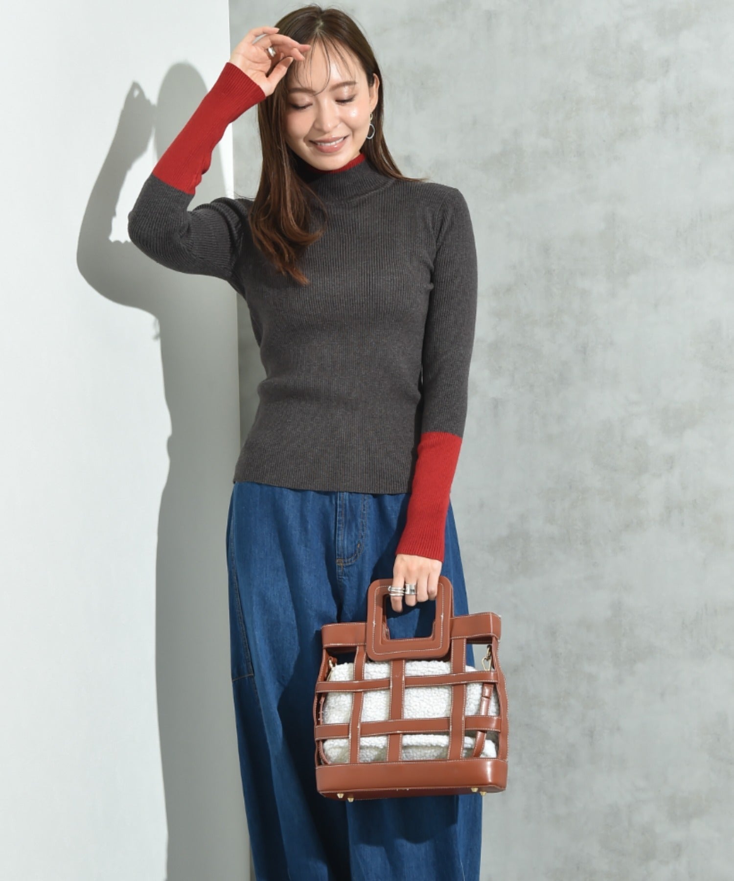 インタープラネット INTERPLANET 衿元袖口配色リブモックネックプルオーバー （配色 ブラック） 配色 ブラック