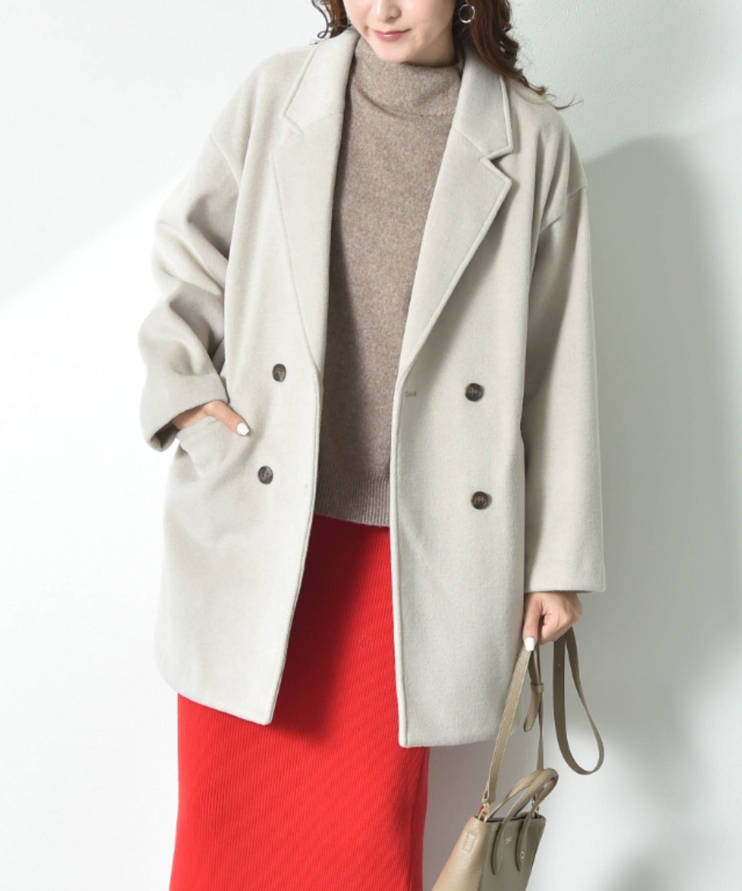 インタープラネット INTERPLANET ニットビーバーピーコート （グレージュ） グレージュ