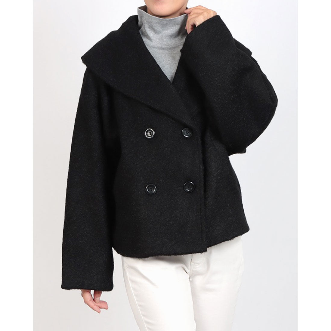 インタープラネット INTERPLANET フェイクウールリングニットショートコート （ブラック） ブラック