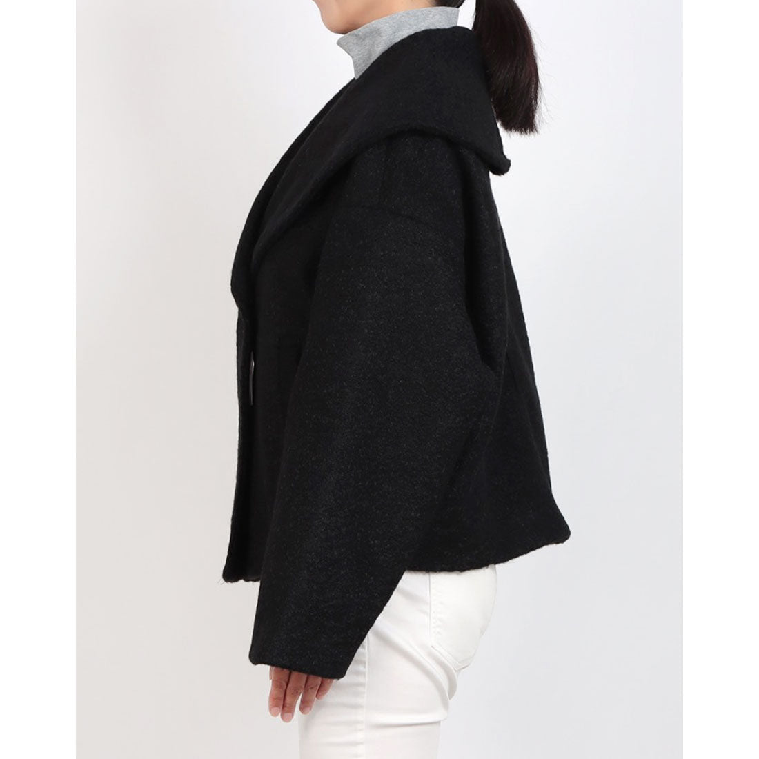インタープラネット INTERPLANET フェイクウールリングニットショートコート （ブラック） ブラック