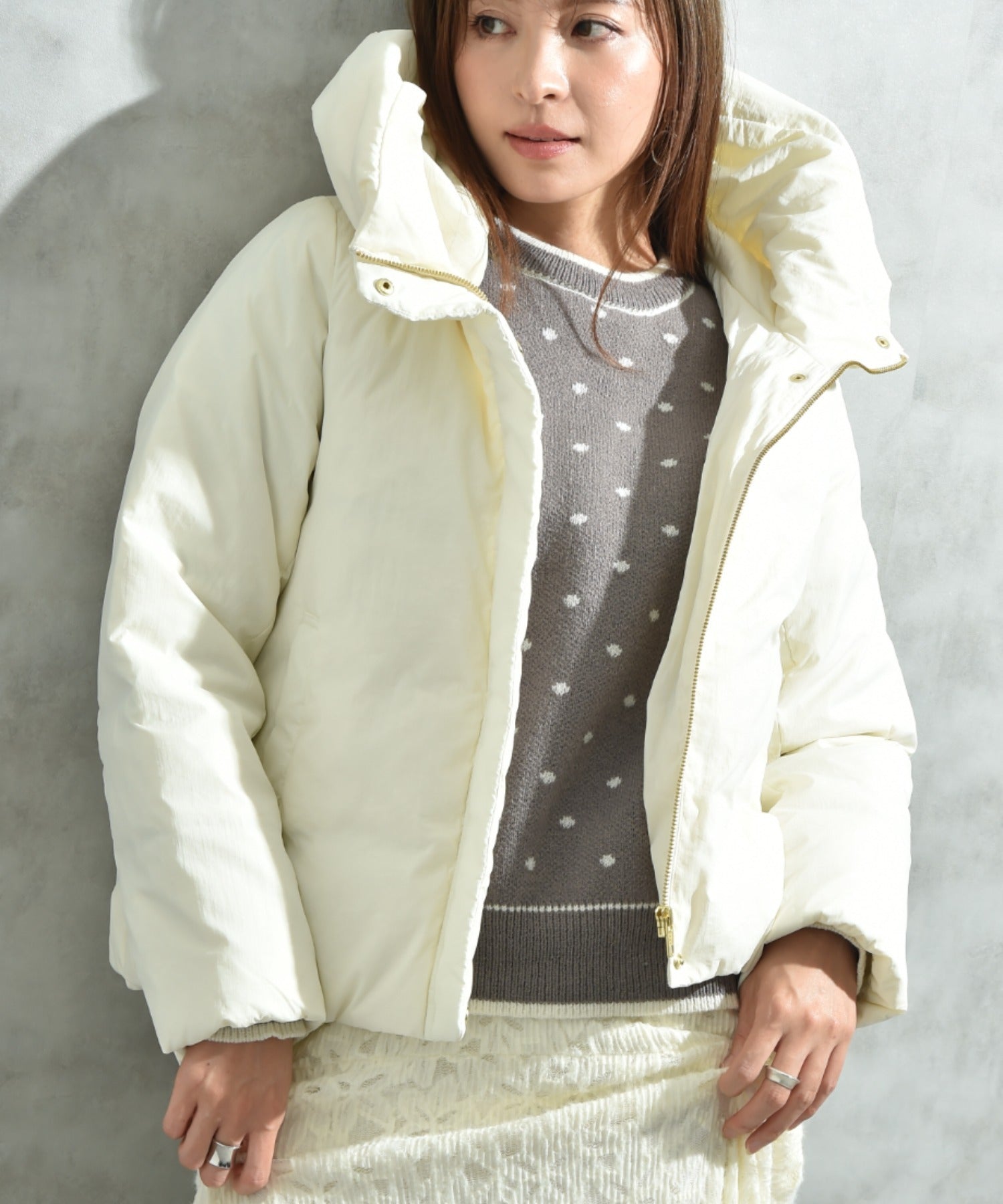 インタープラネット INTERPLANET ナイロンマイクロタフタフード付ショートコート （オフホワイト） オフホワイト