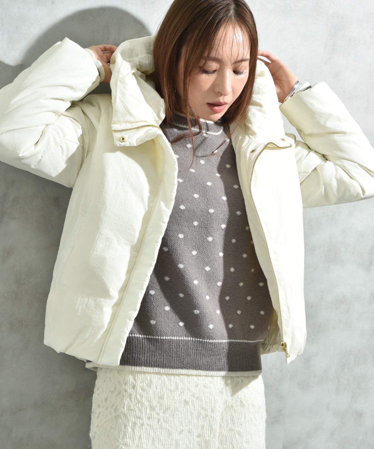 インタープラネット INTERPLANET ナイロンマイクロタフタフード付ショートコート （オフホワイト） オフホワイト