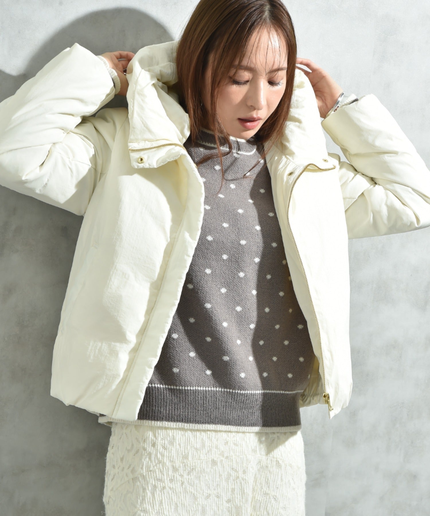 インタープラネット INTERPLANET ナイロンマイクロタフタフード付ショートコート （オフホワイト） オフホワイト