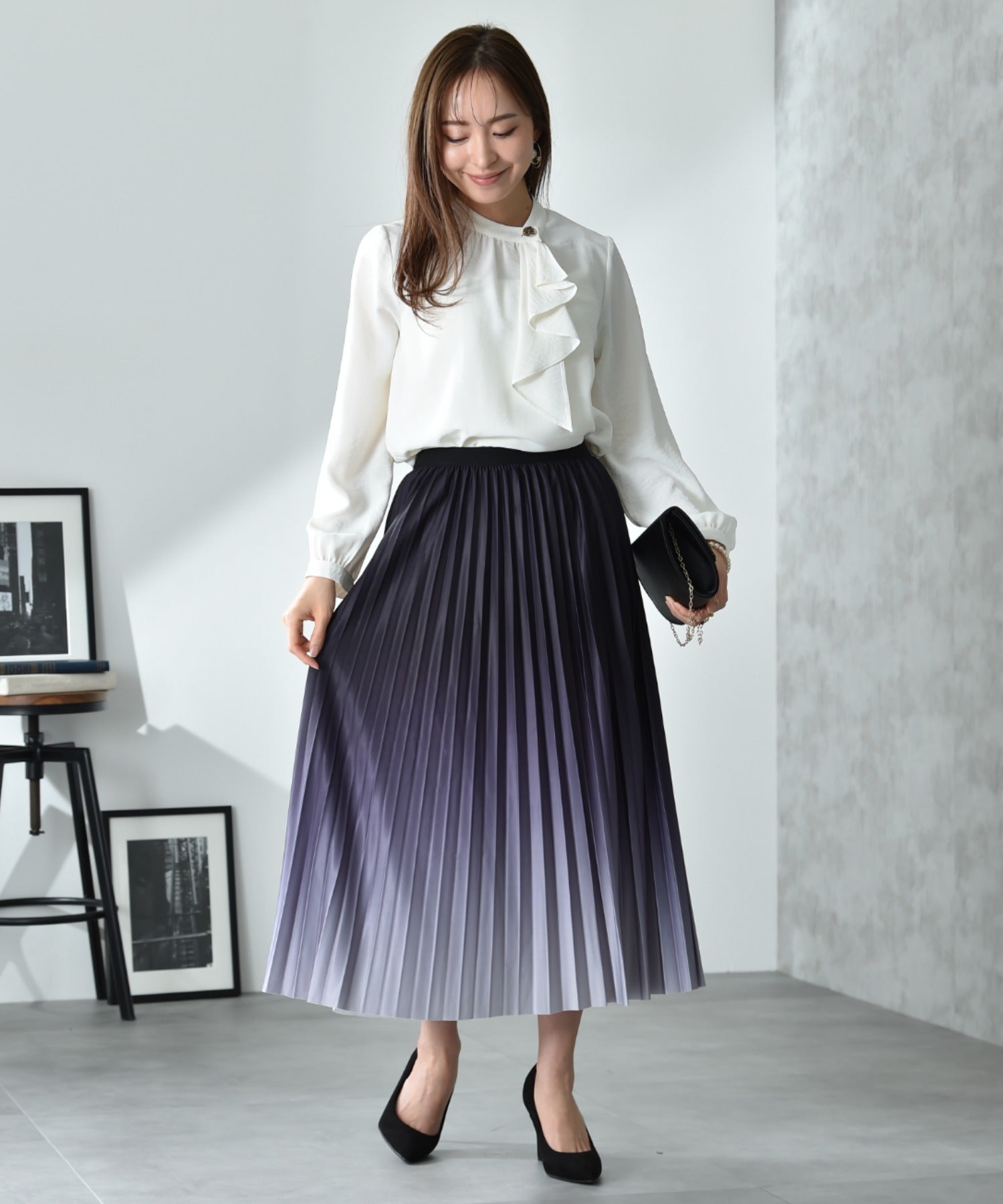 インタープラネット INTERPLANET グラデーションプリーツスカート （ブラック） ブラック