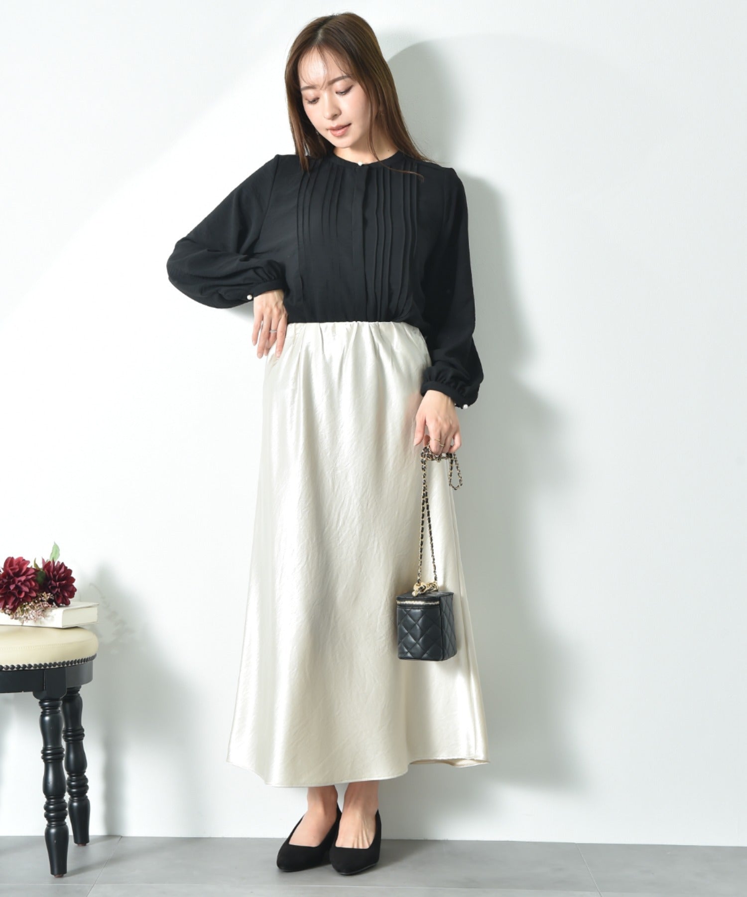 インタープラネット INTERPLANET ポーラピンタックブラウス （ブラック） ブラック