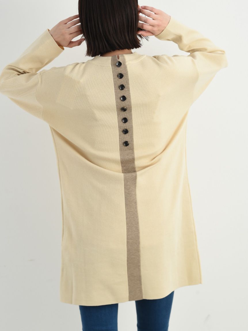 インタープラネット INTERPLANET ゴム地ミニ釦ハイネックチュニック,アイボリー