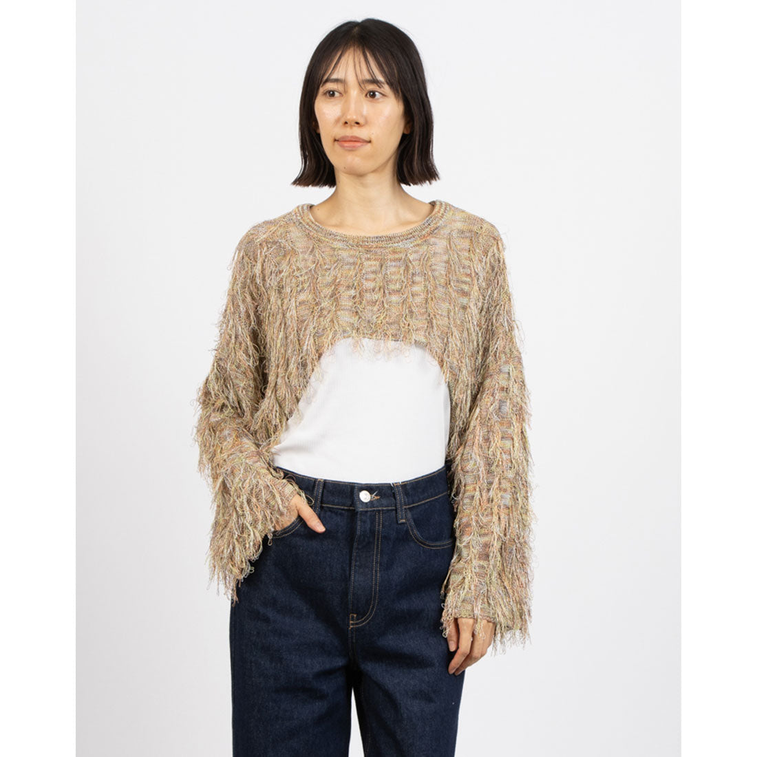 ナウンレス NOUNLESS BRIGHT LOOP FRINGE SHORT KNIT （BLUE） NOUNLESS BRIGHT LOOP FRINGE SHORT KNIT