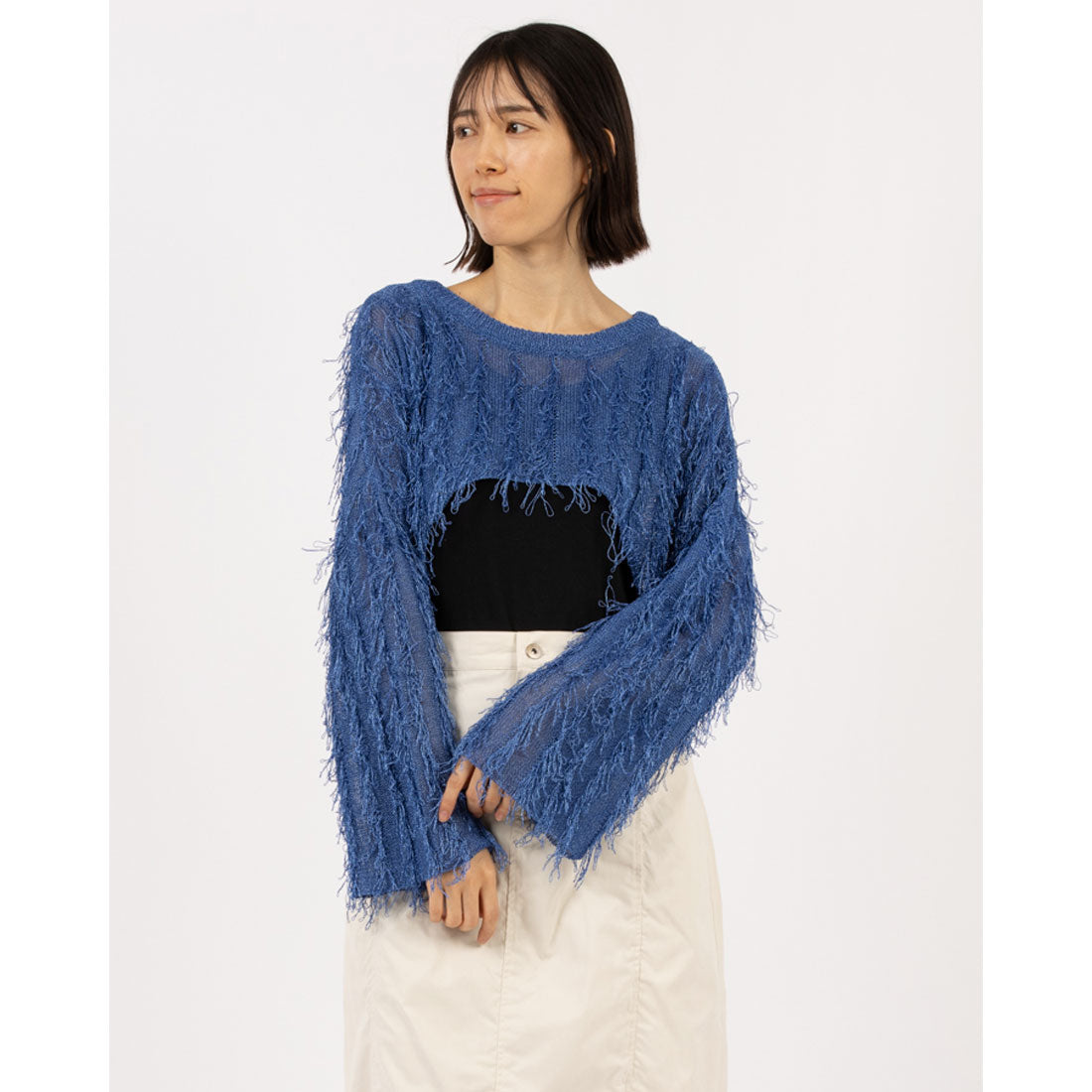ナウンレス NOUNLESS BRIGHT LOOP FRINGE SHORT KNIT （BLUE） NOUNLESS BRIGHT LOOP FRINGE SHORT KNIT