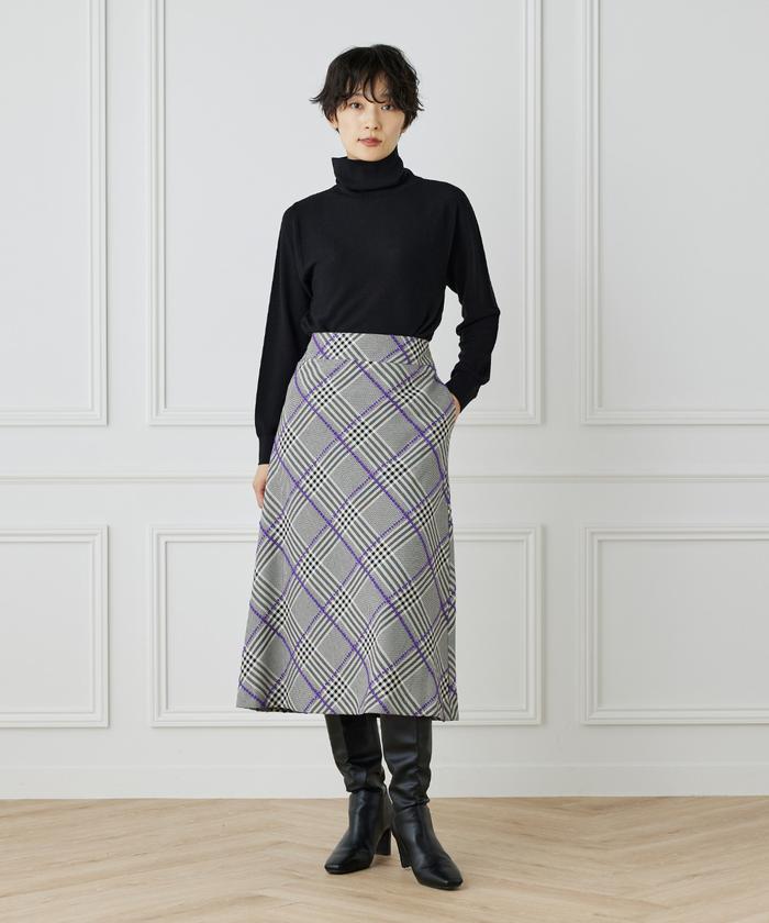 "IT'S international I.T.'S. international ring yarn A-line check skirt"