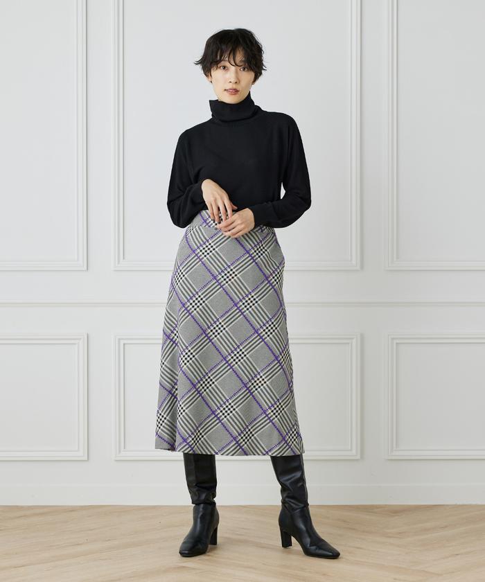 "IT'S international I.T.'S. international ring yarn A-line check skirt"