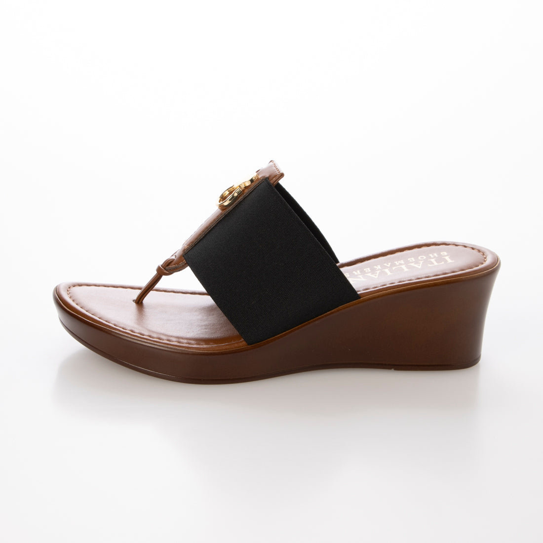 イタリアンシューメーカーズ ITALIAN SHOEMAKERS メタルモチーフウェッジヒールサンダル （ブラック） ブラック