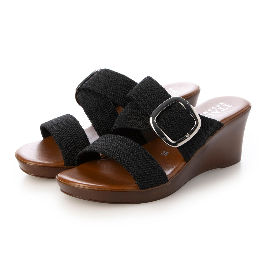 イタリアンシューメーカーズ ITALIAN SHOEMAKERS ビッグバックルウェッジミュールサンダル （ブラック） ブラック