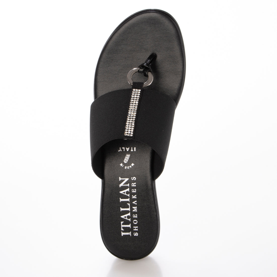 イタリアンシューメーカーズ ITALIAN SHOEMAKERS センターラインストーントングサンダル （ブラック雑材） ブラック雑材