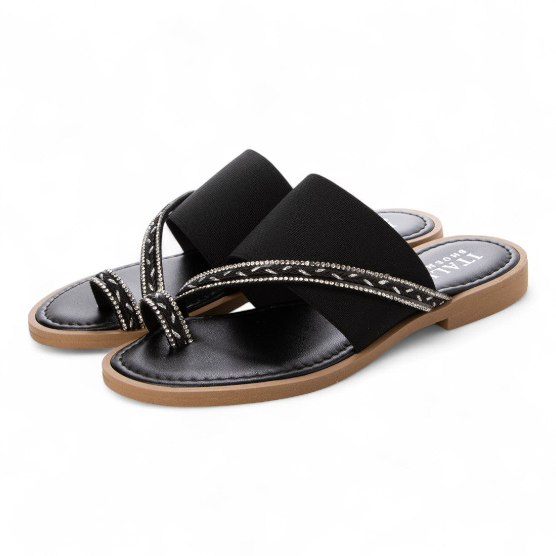 イタリアンシューメーカーズ ITALIAN SHOEMAKERS ラインストーントングサンダル （ブラック） ブラック