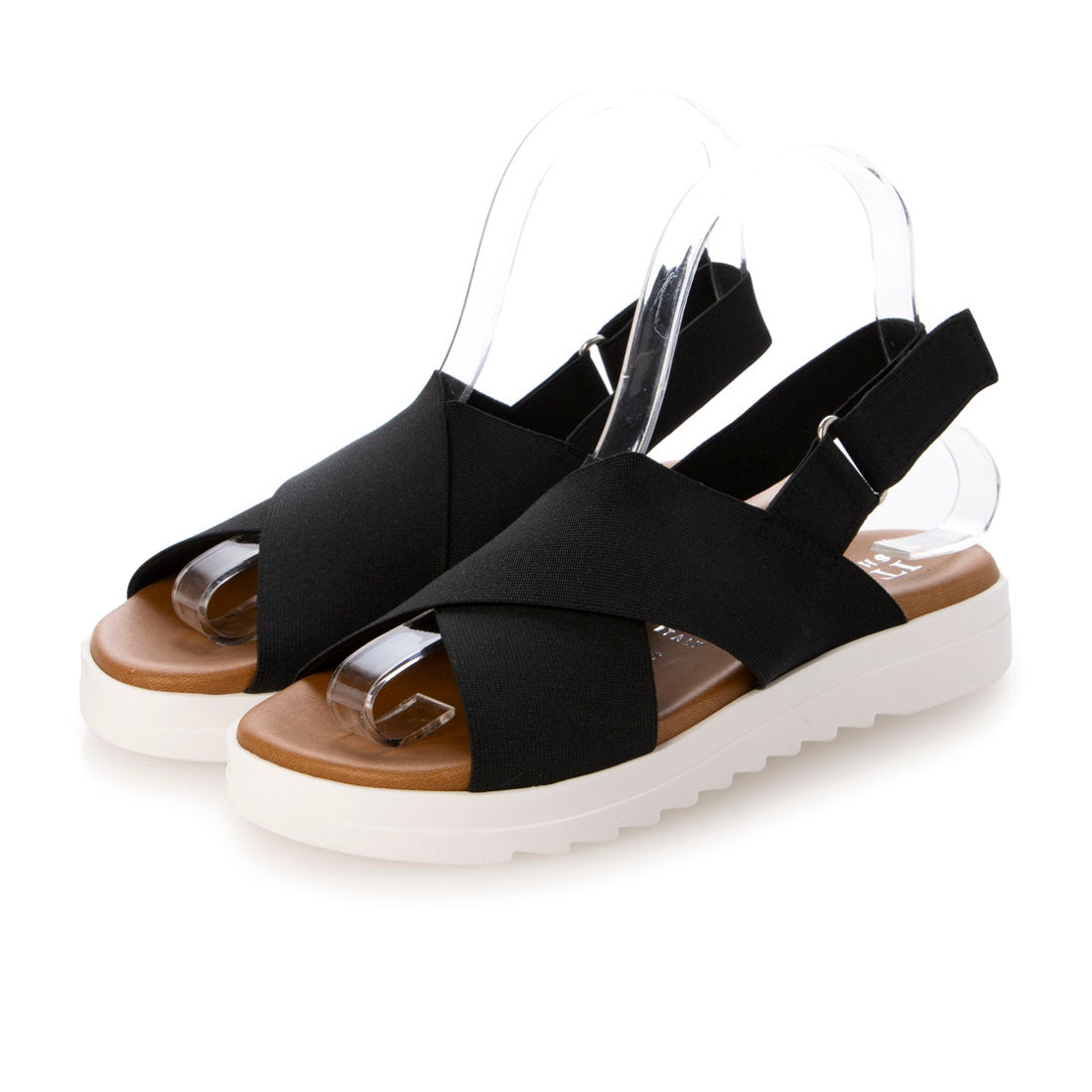 イタリアンシューメーカーズ ITALIAN SHOEMAKERS 厚底エラスティッククロスサンダル （ブラック雑材） ブラック雑材