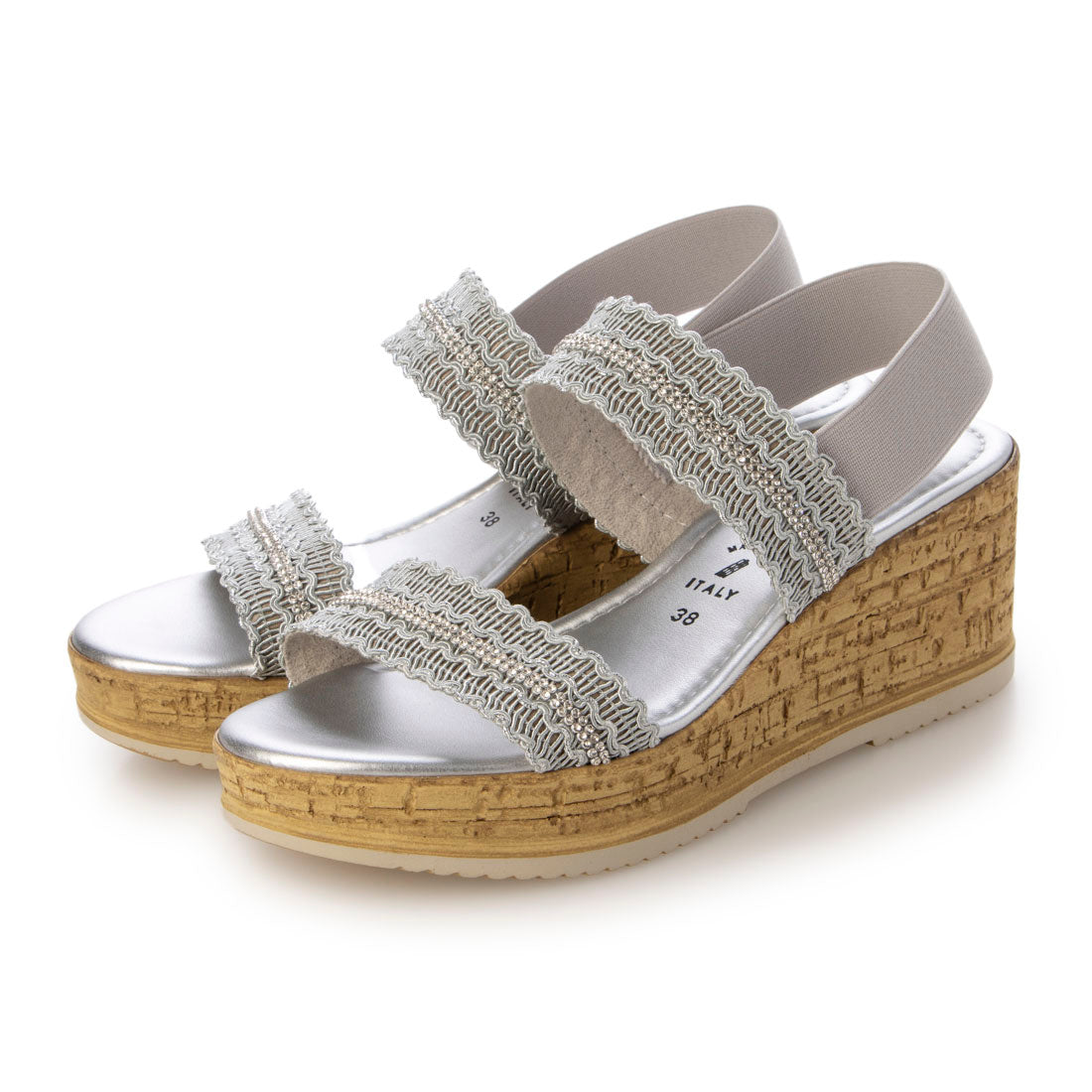 イタリアンシューメーカーズ ITALIAN SHOEMAKERS ラインストーンリボン厚底サンダル （グレー） グレー