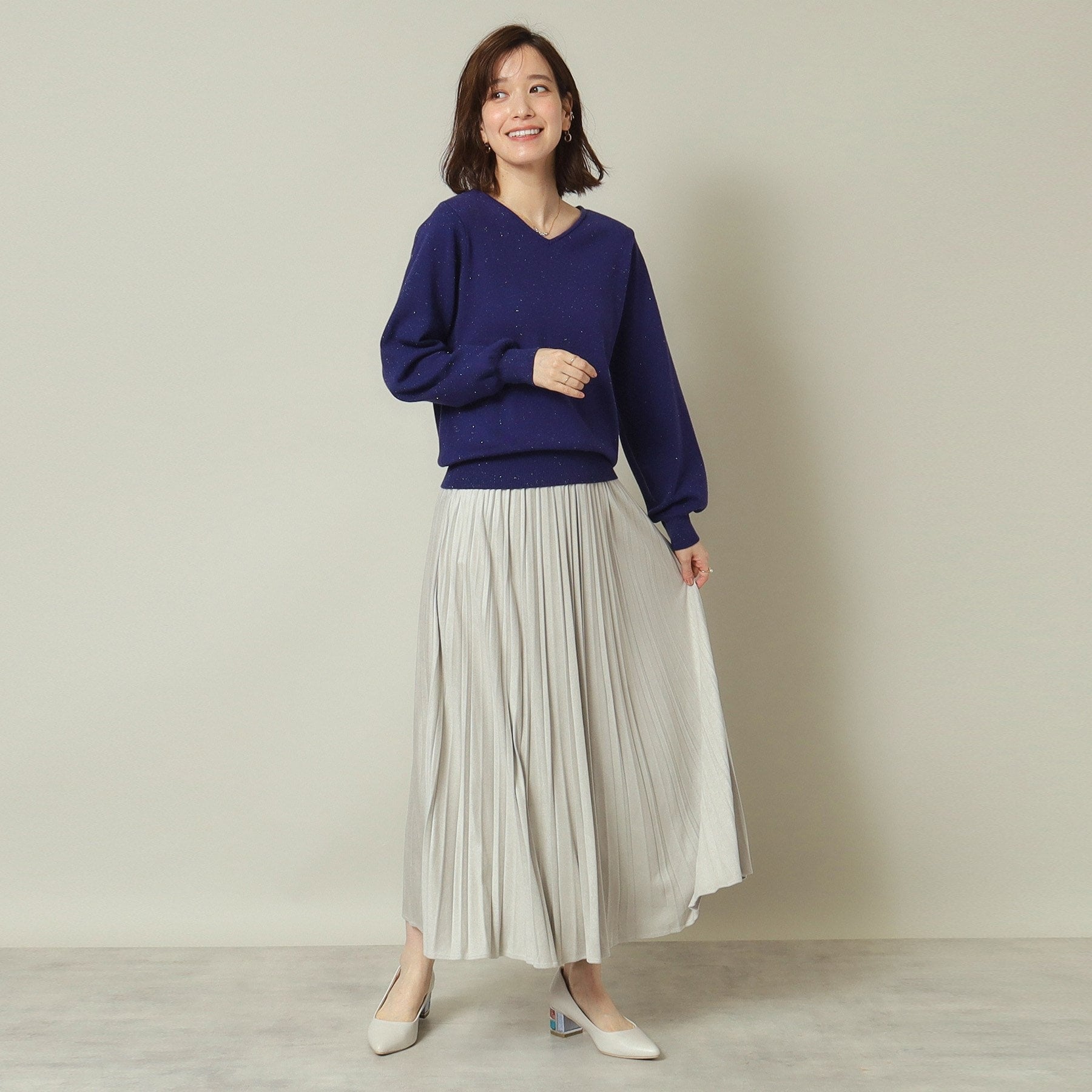 ITS' DEMO ITS'DEMO 【Elastic Waist / Hand Washable】 Fake Suede Pleated Skirt