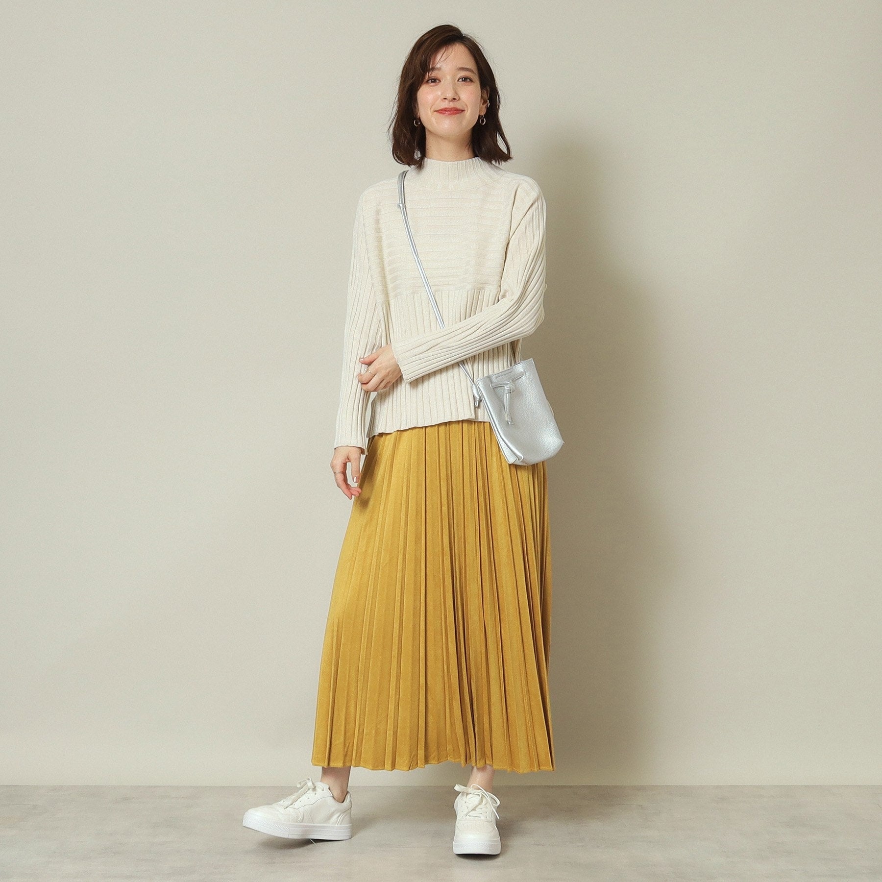 ITS' DEMO ITS'DEMO 【Elastic Waist / Hand Washable】 Fake Suede Pleated Skirt
