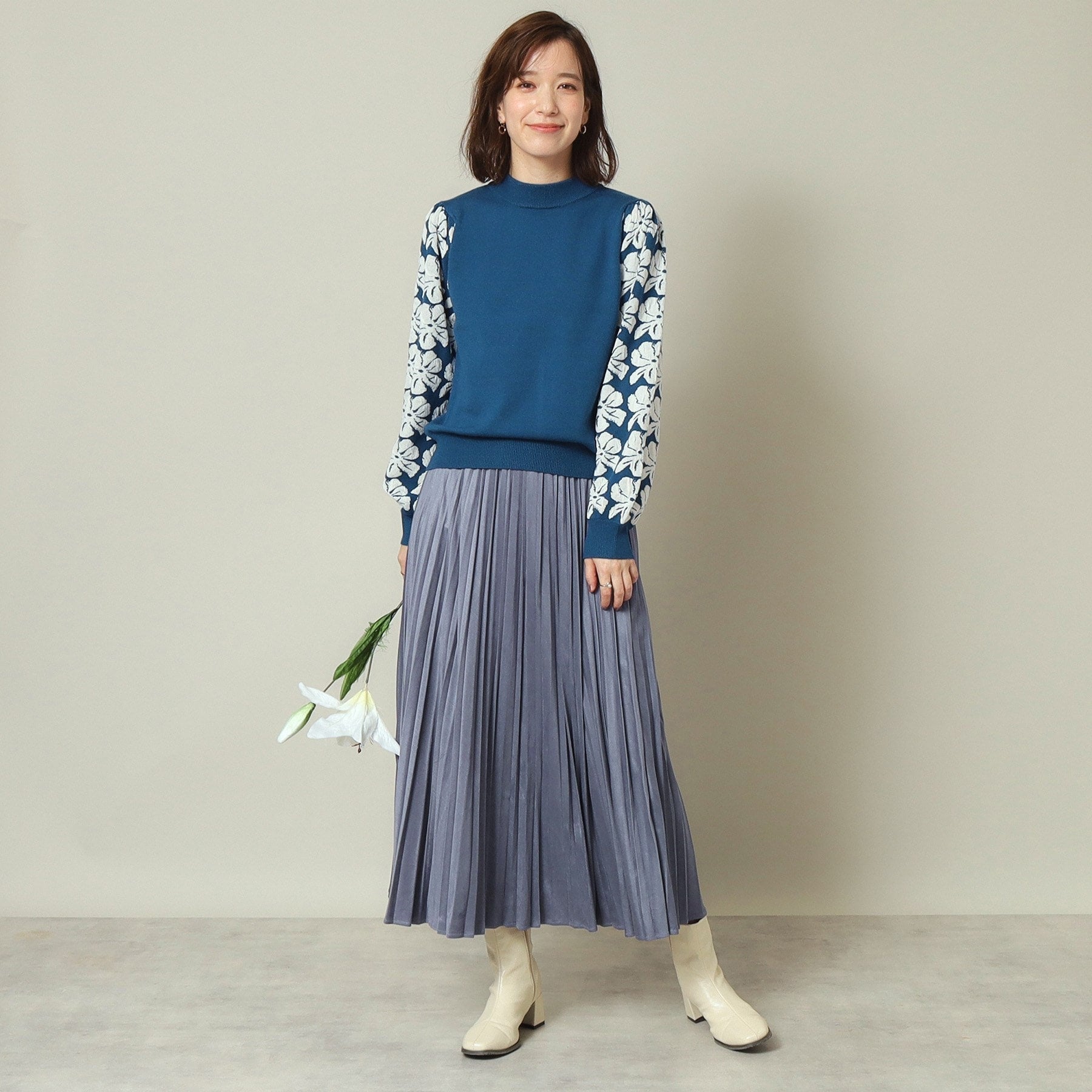 ITS' DEMO ITS'DEMO 【Elastic Waist / Hand Washable】 Fake Suede Pleated Skirt