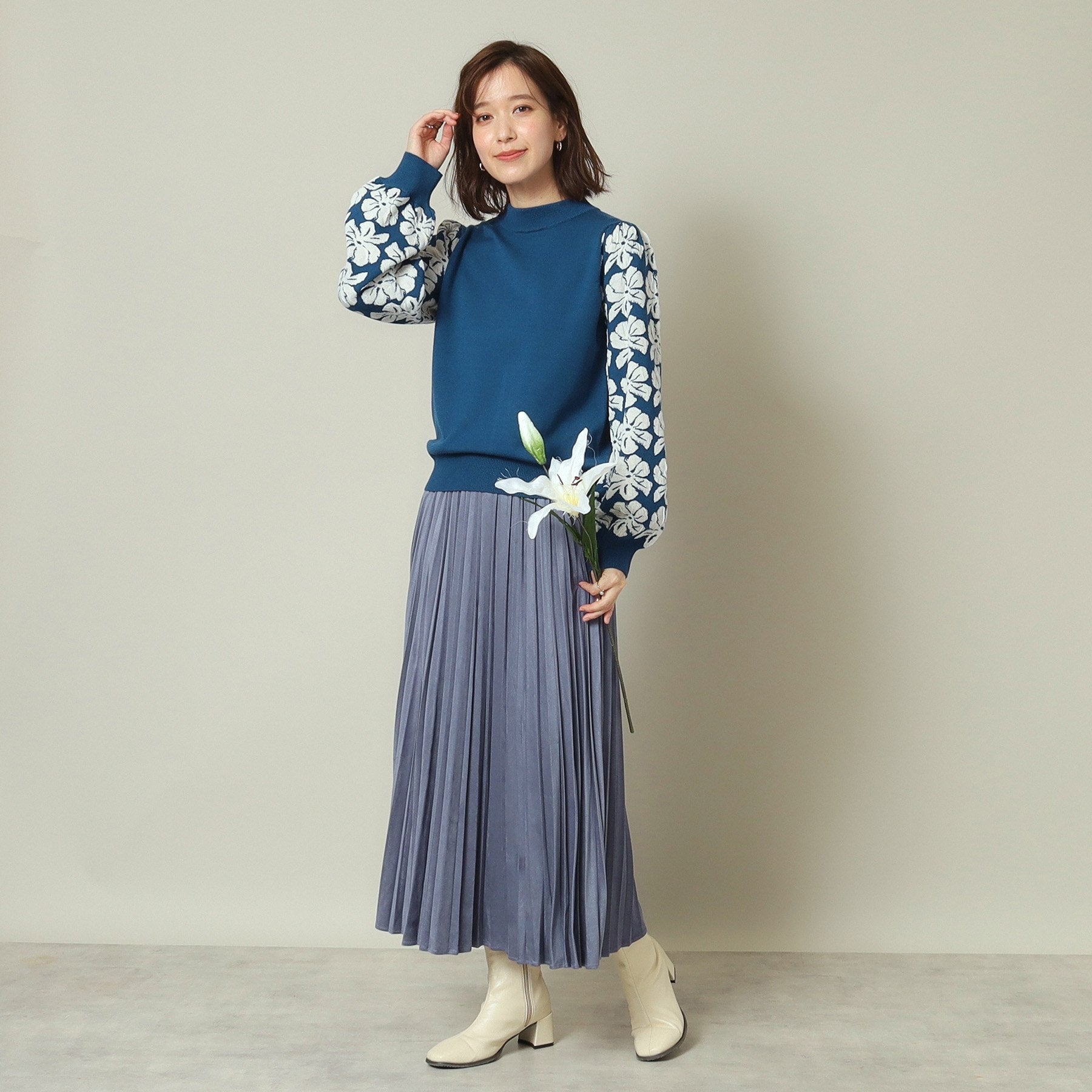 ITS' DEMO ITS'DEMO 【Elastic Waist / Hand Washable】 Fake Suede Pleated Skirt