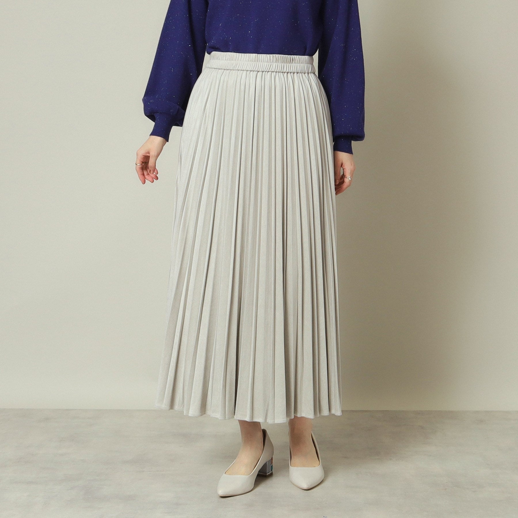ITS' DEMO ITS'DEMO 【Elastic Waist / Hand Washable】 Fake Suede Pleated Skirt