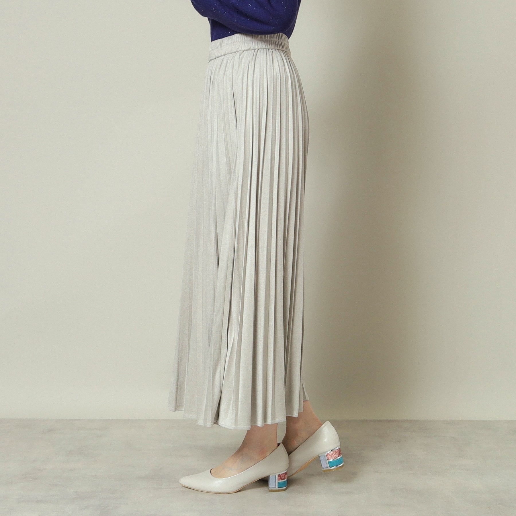 ITS' DEMO ITS'DEMO 【Elastic Waist / Hand Washable】 Fake Suede Pleated Skirt