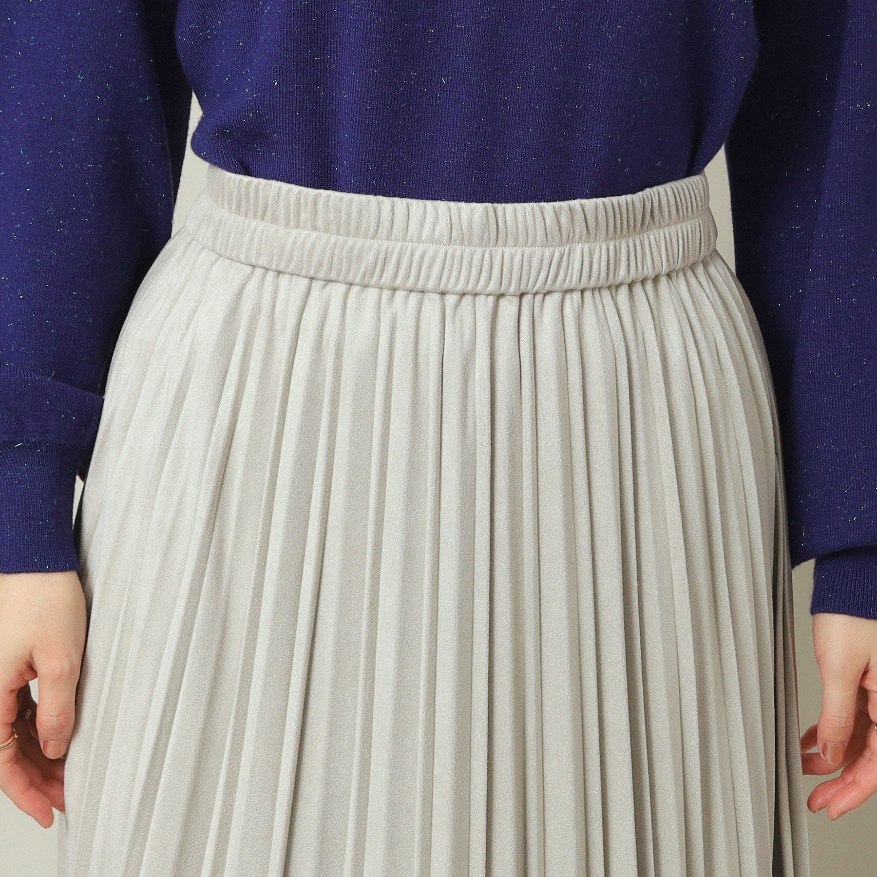 ITS' DEMO ITS'DEMO 【Elastic Waist / Hand Washable】 Fake Suede Pleated Skirt