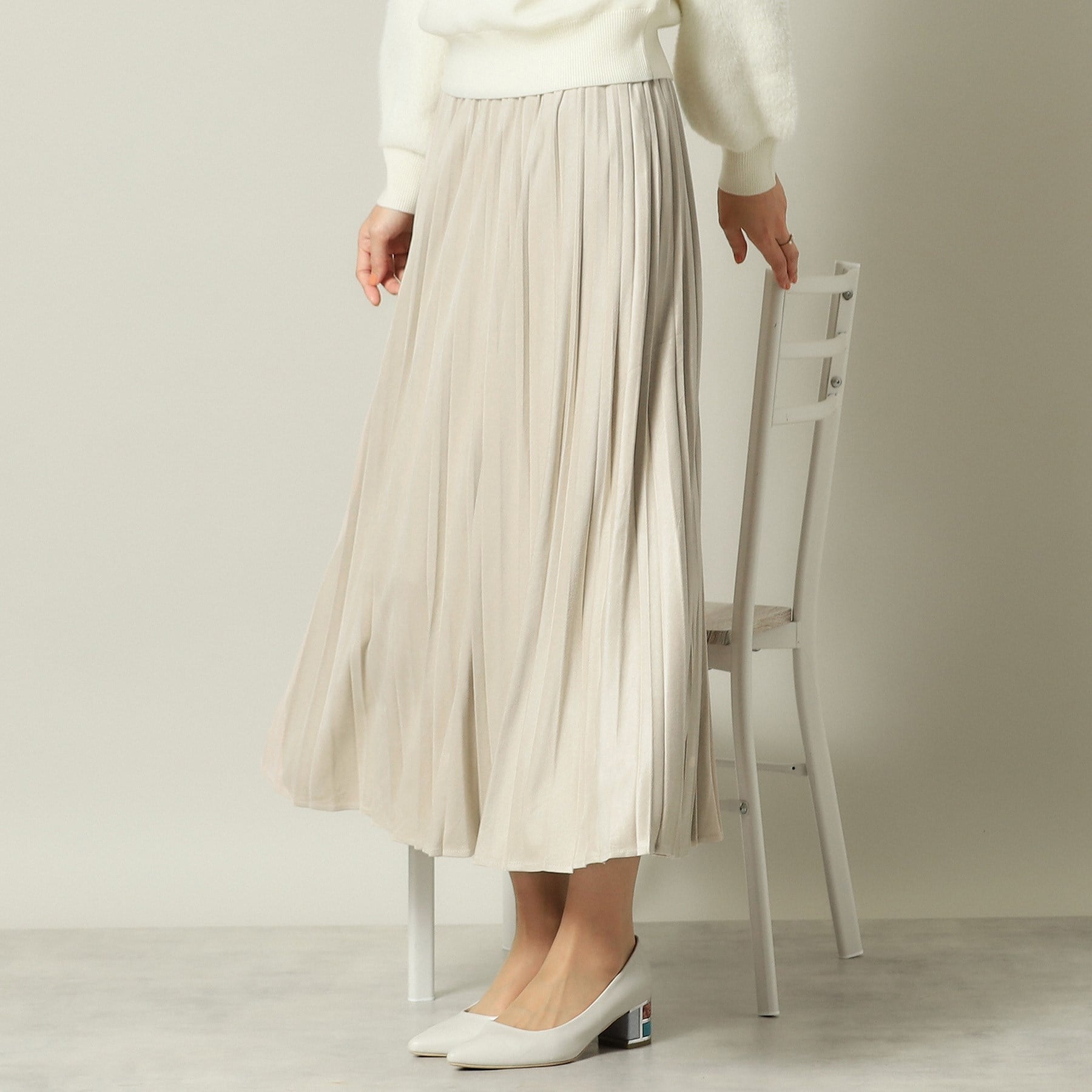 ITS' DEMO ITS'DEMO 【Elastic Waist / Hand Washable】 Fake Suede Pleated Skirt
