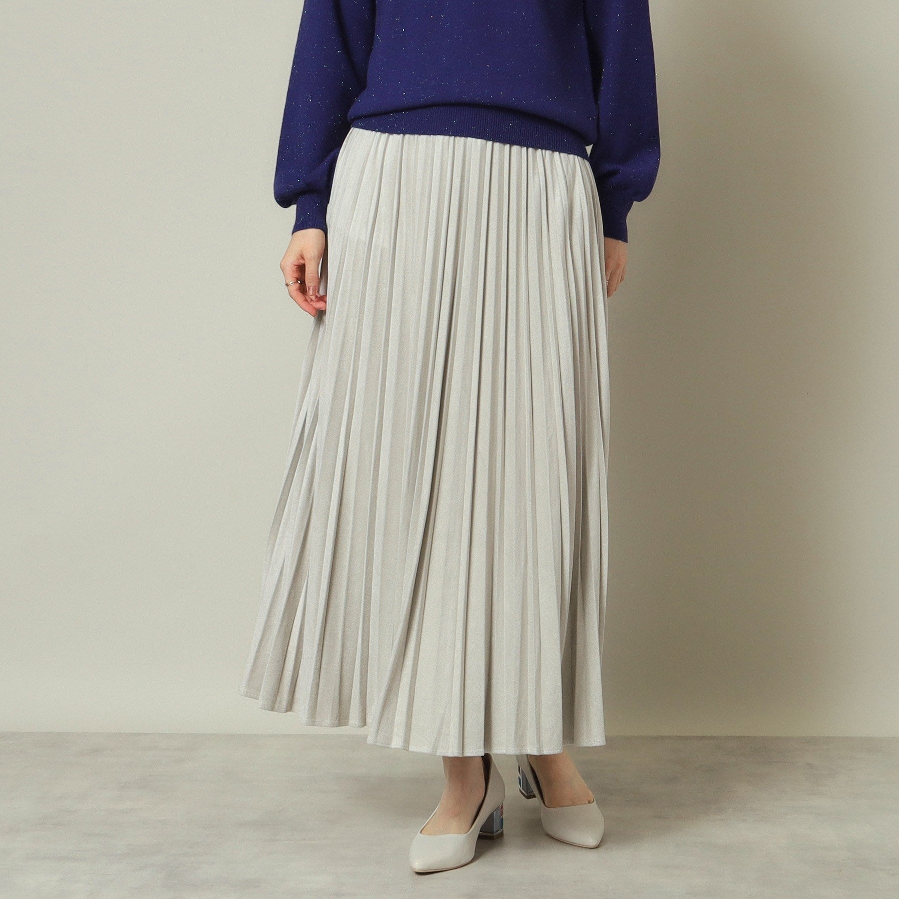 ITS' DEMO ITS'DEMO 【Elastic Waist / Hand Washable】 Fake Suede Pleated Skirt