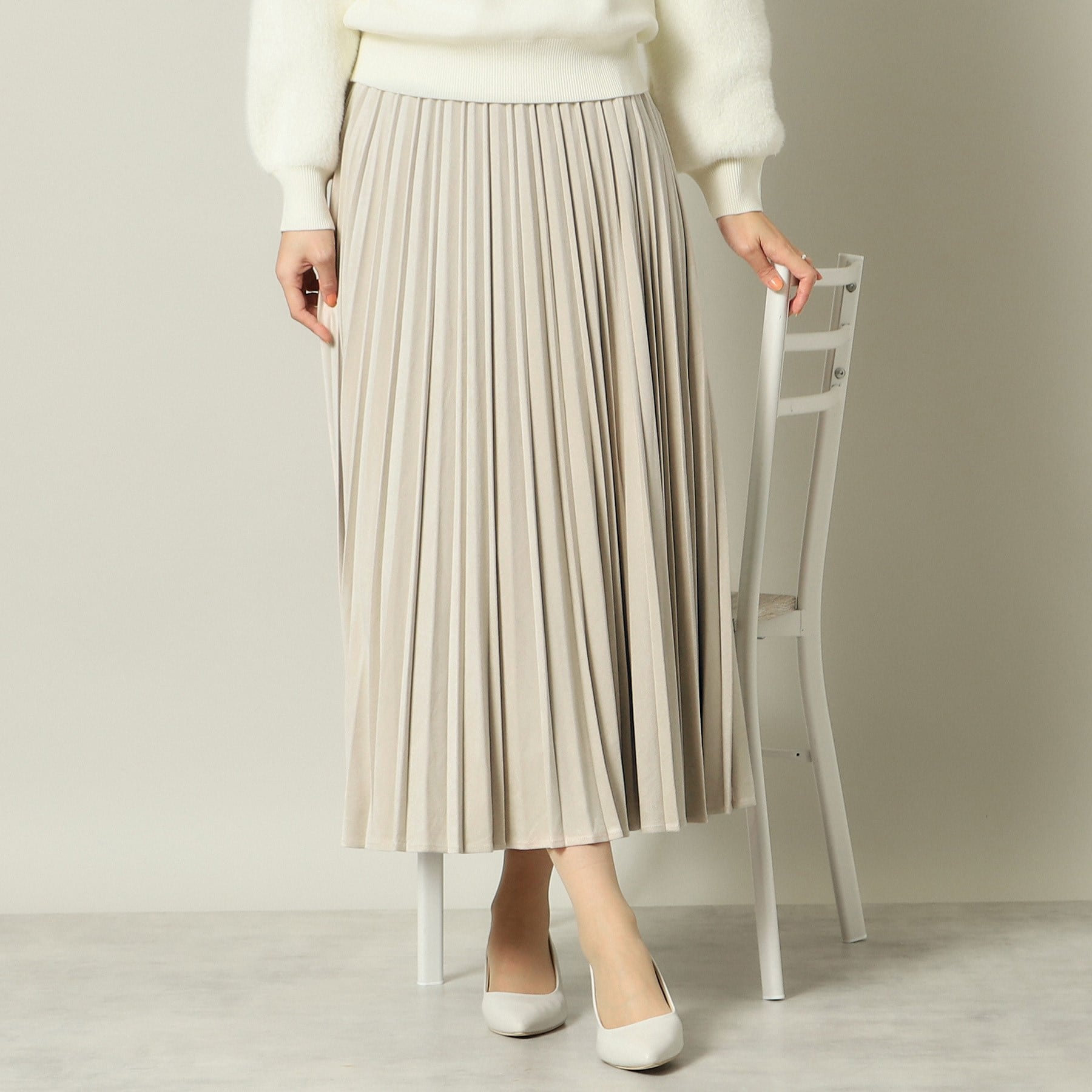 ITS' DEMO ITS'DEMO 【Elastic Waist / Hand Washable】 Fake Suede Pleated Skirt