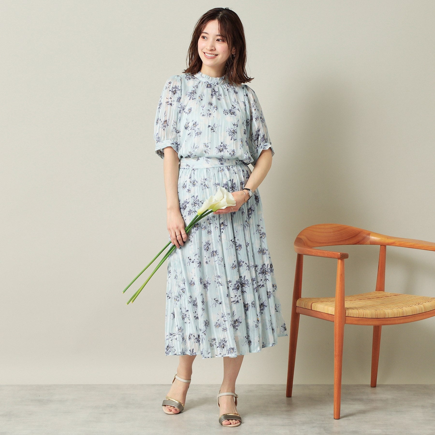 イッツデモ ITS'DEMO 【ウエストゴム／手洗い可】ラメストライプ花柄スカート （オフホワイト(103)） オフホワイト(103)