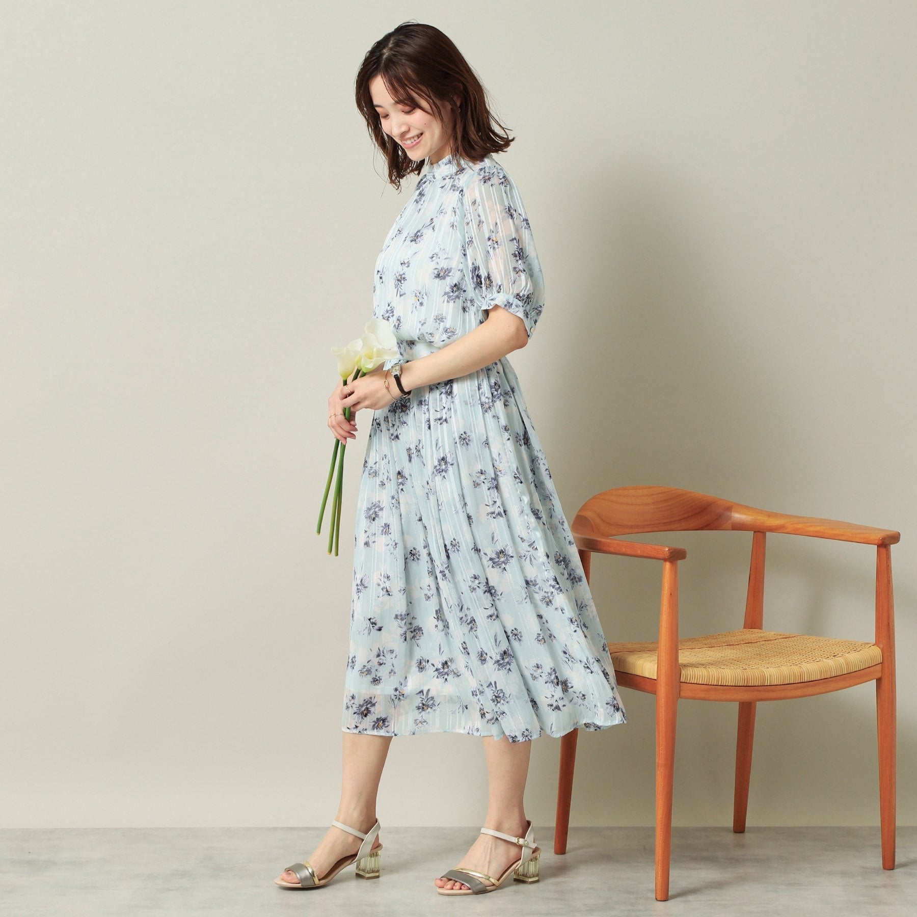 イッツデモ ITS'DEMO 【ウエストゴム／手洗い可】ラメストライプ花柄スカート （オフホワイト(103)） オフホワイト(103)