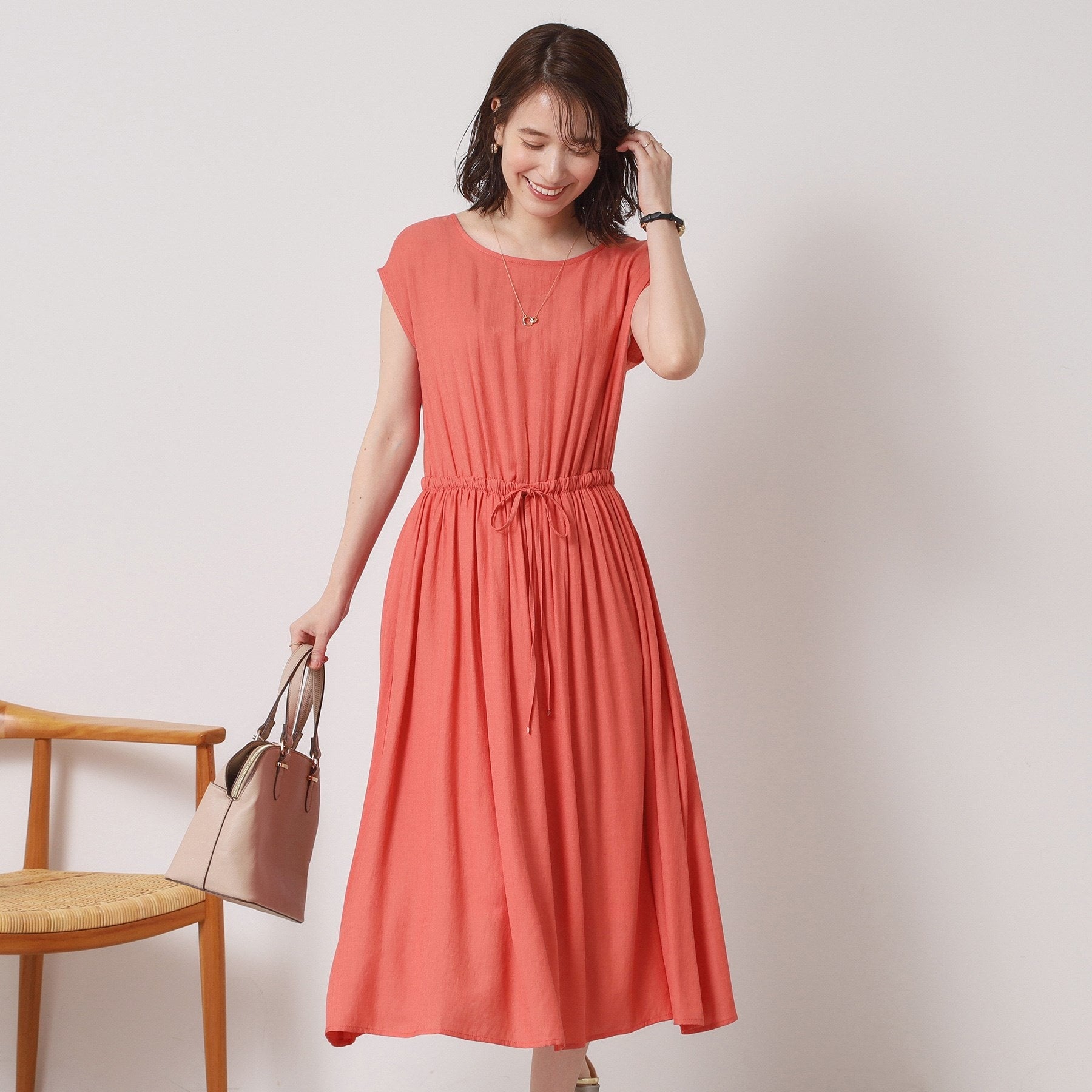 イッツデモ ITS'DEMO 強撚スラブブラウジングワンピース （ピンク(073)） ピンク(073)