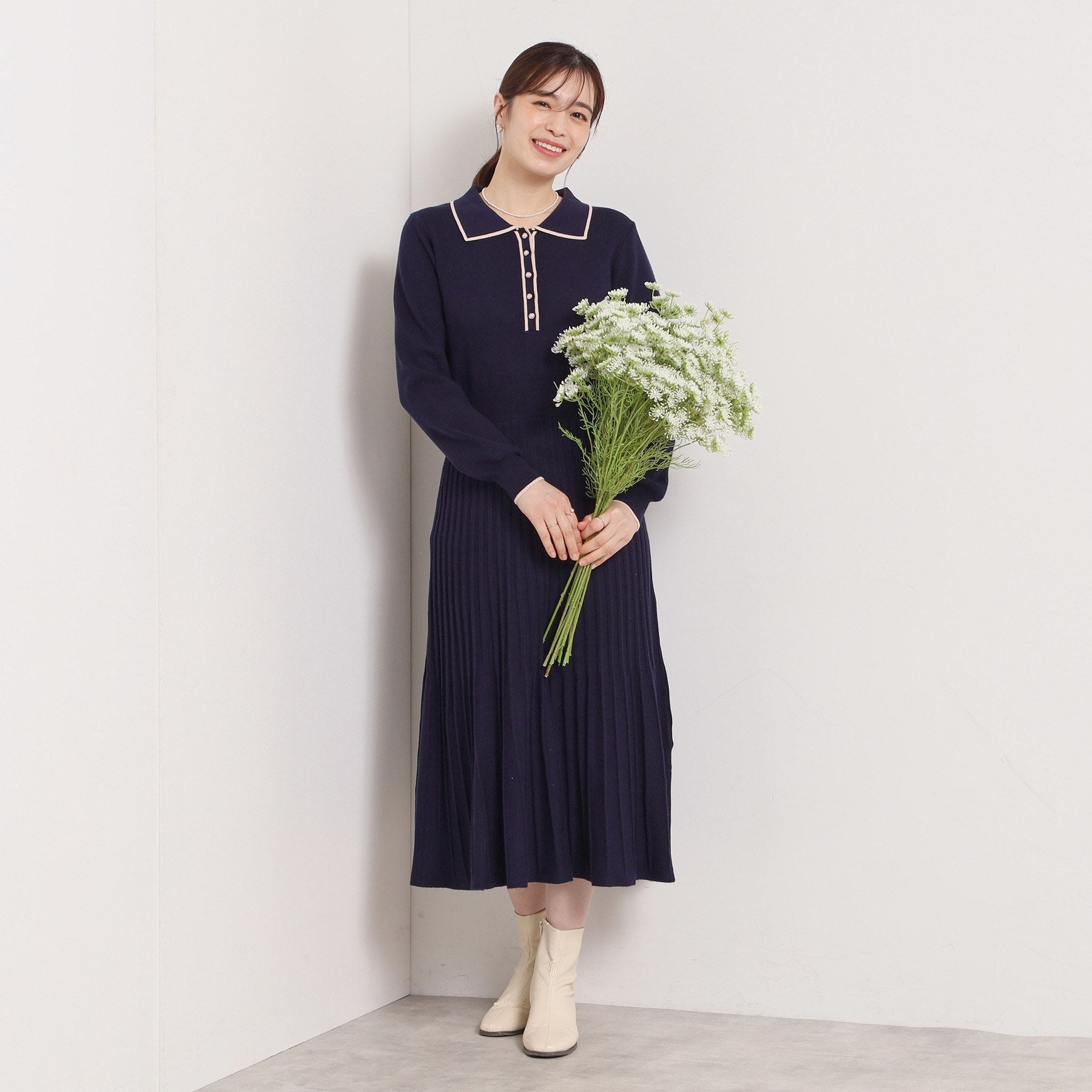 イッツデモ ITS'DEMO ポロ衿ニットフレアワンピース （ブラック(019)） ブラック(019)