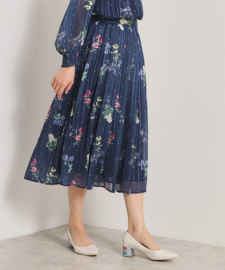 イッツデモ ITS'DEMO ラメストライプ花柄スカート （ネイビー(194)） ネイビー(194)