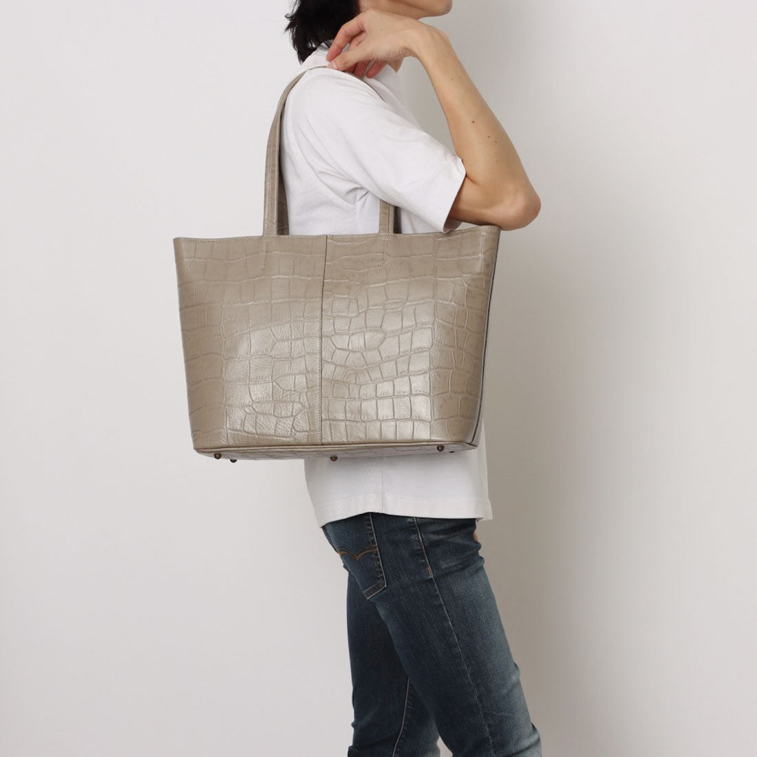 イタリコ ITALICO 日本製 クロコ型押し 牛革 国産 レザー トートバッグ （ダークグレー） ダークグレー