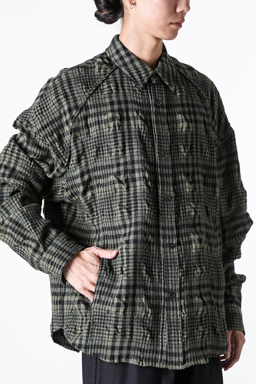 ジュン ジー Juun.J Dual Sleeve Crinkled Check Shirts （Khaki） Khaki