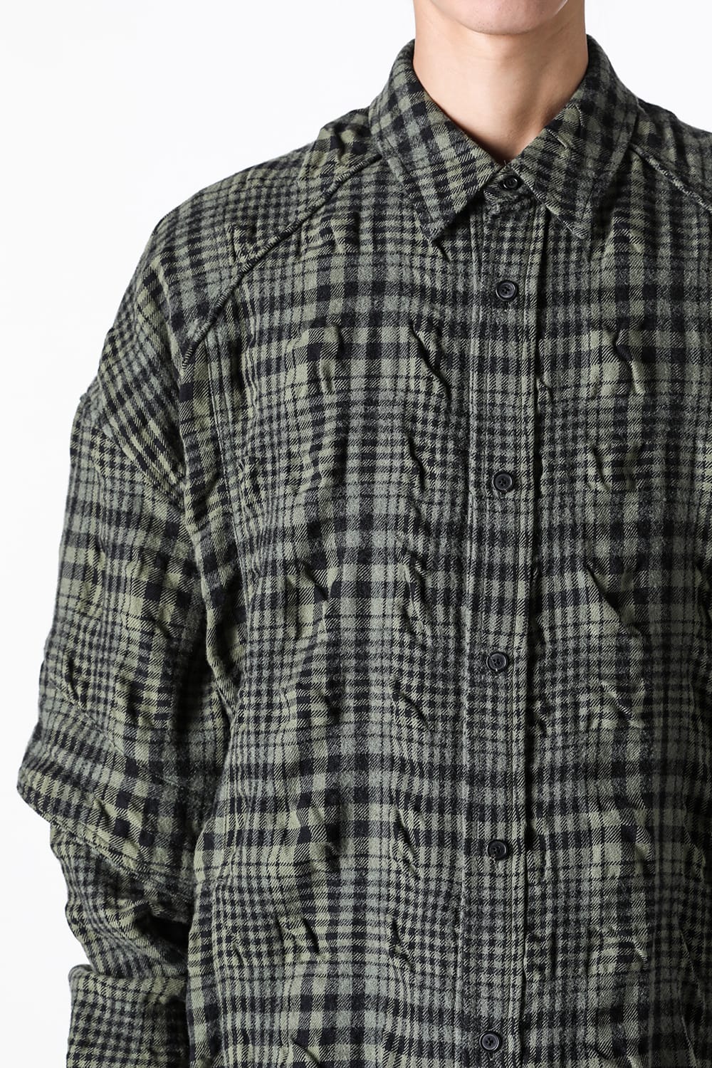ジュン ジー Juun.J Dual Sleeve Crinkled Check Shirts （Khaki） Khaki