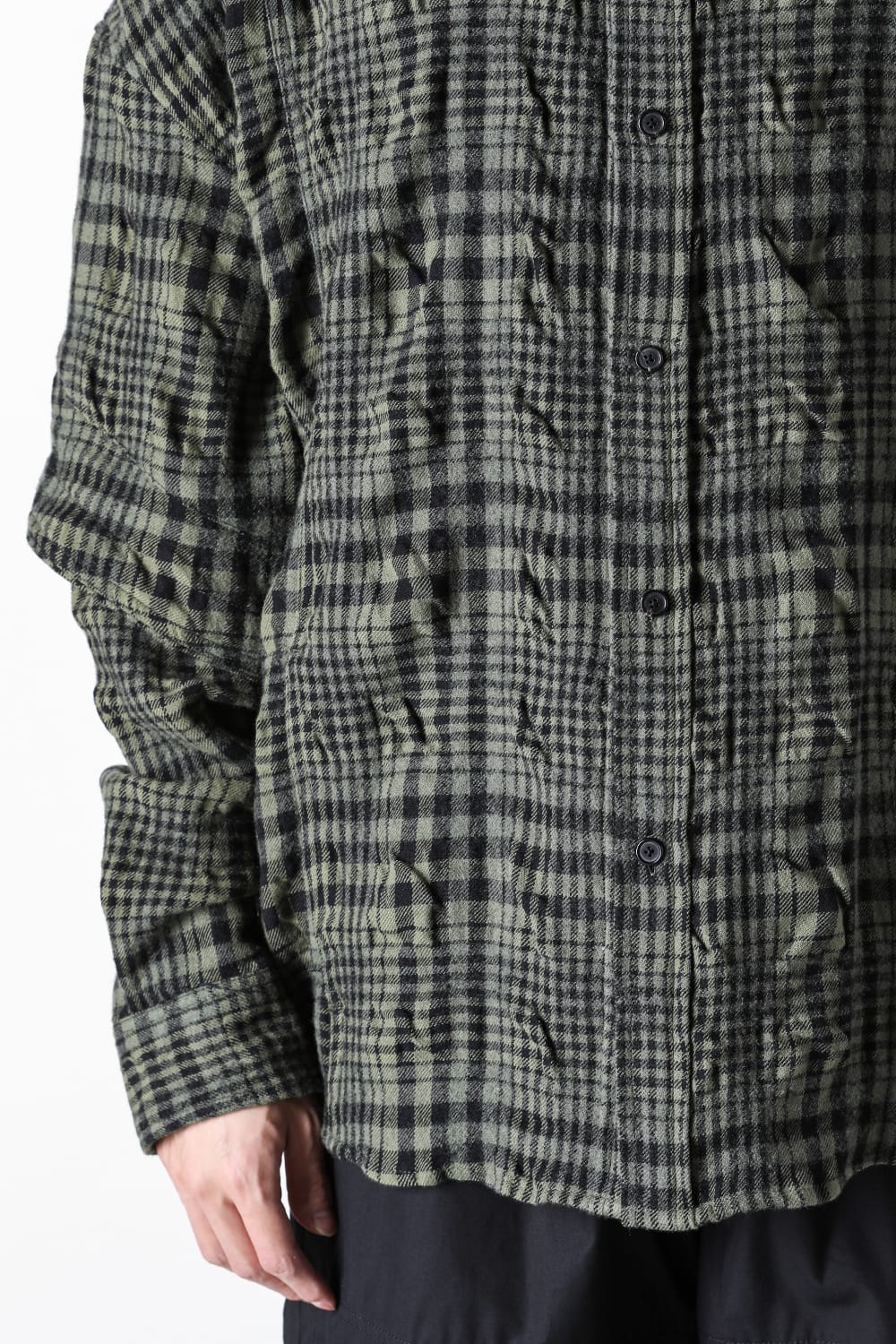 ジュン ジー Juun.J Dual Sleeve Crinkled Check Shirts （Khaki） Khaki