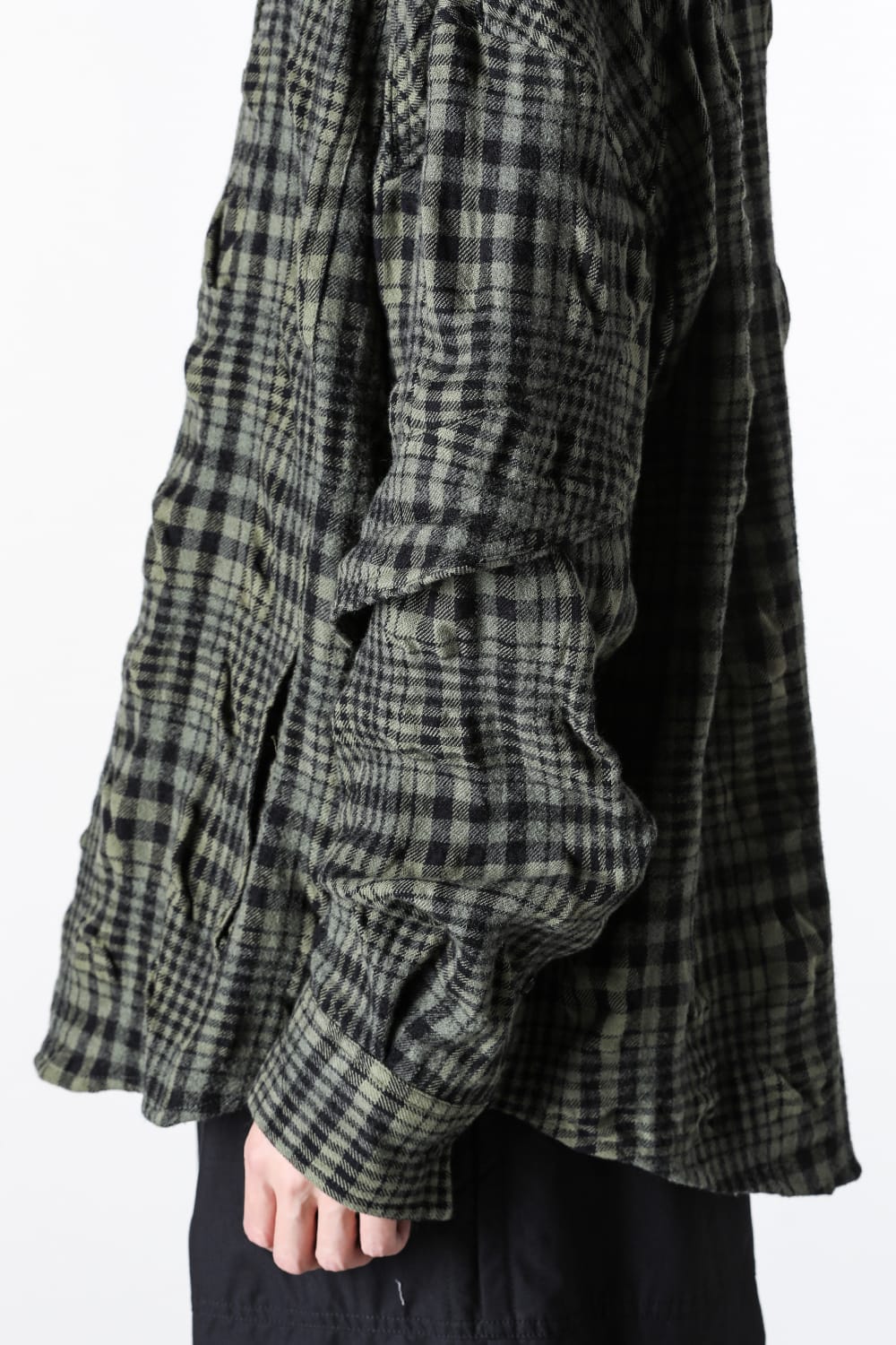ジュン ジー Juun.J Dual Sleeve Crinkled Check Shirts （Khaki） Khaki