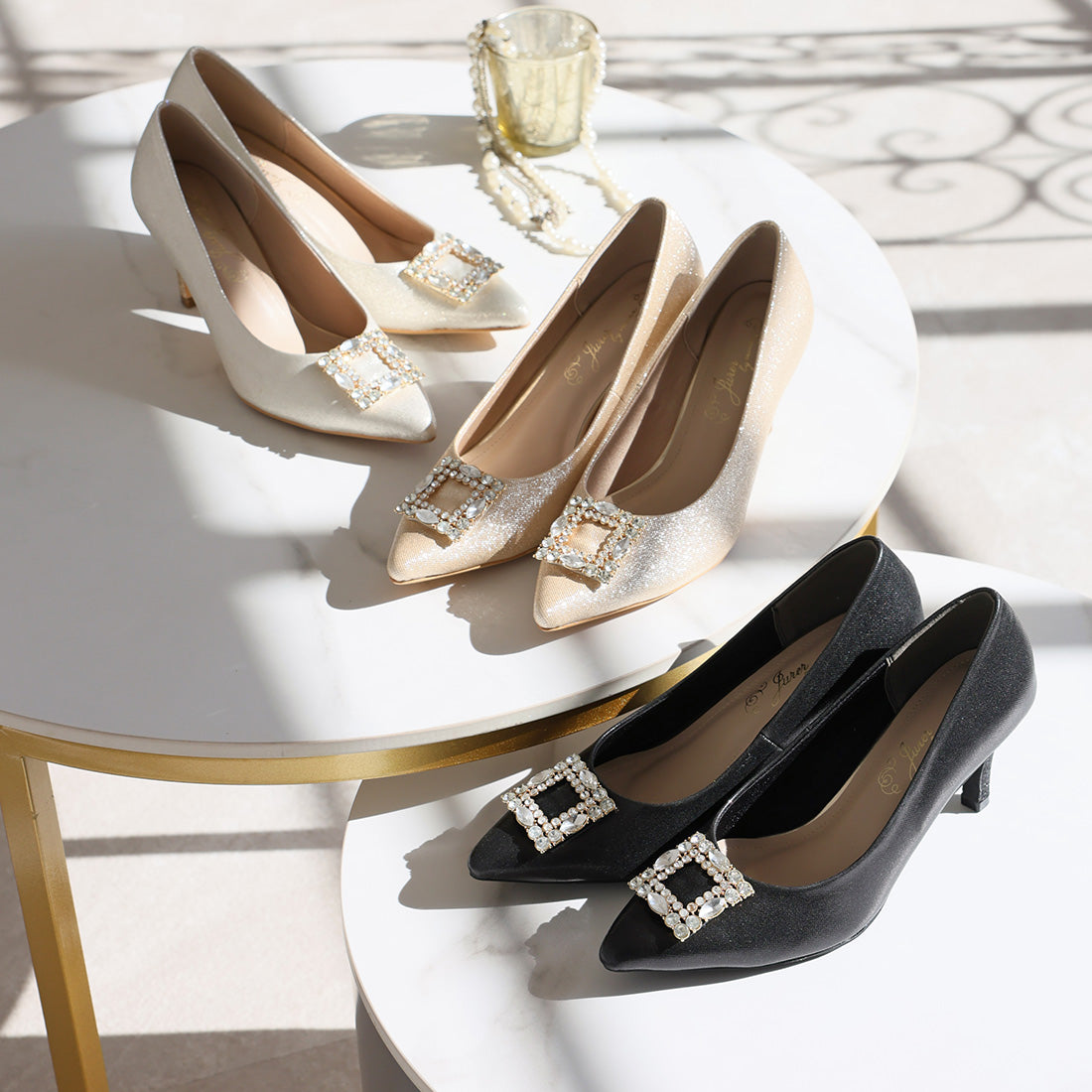 Jurer by vivian pointed toe jewel buckle pumps