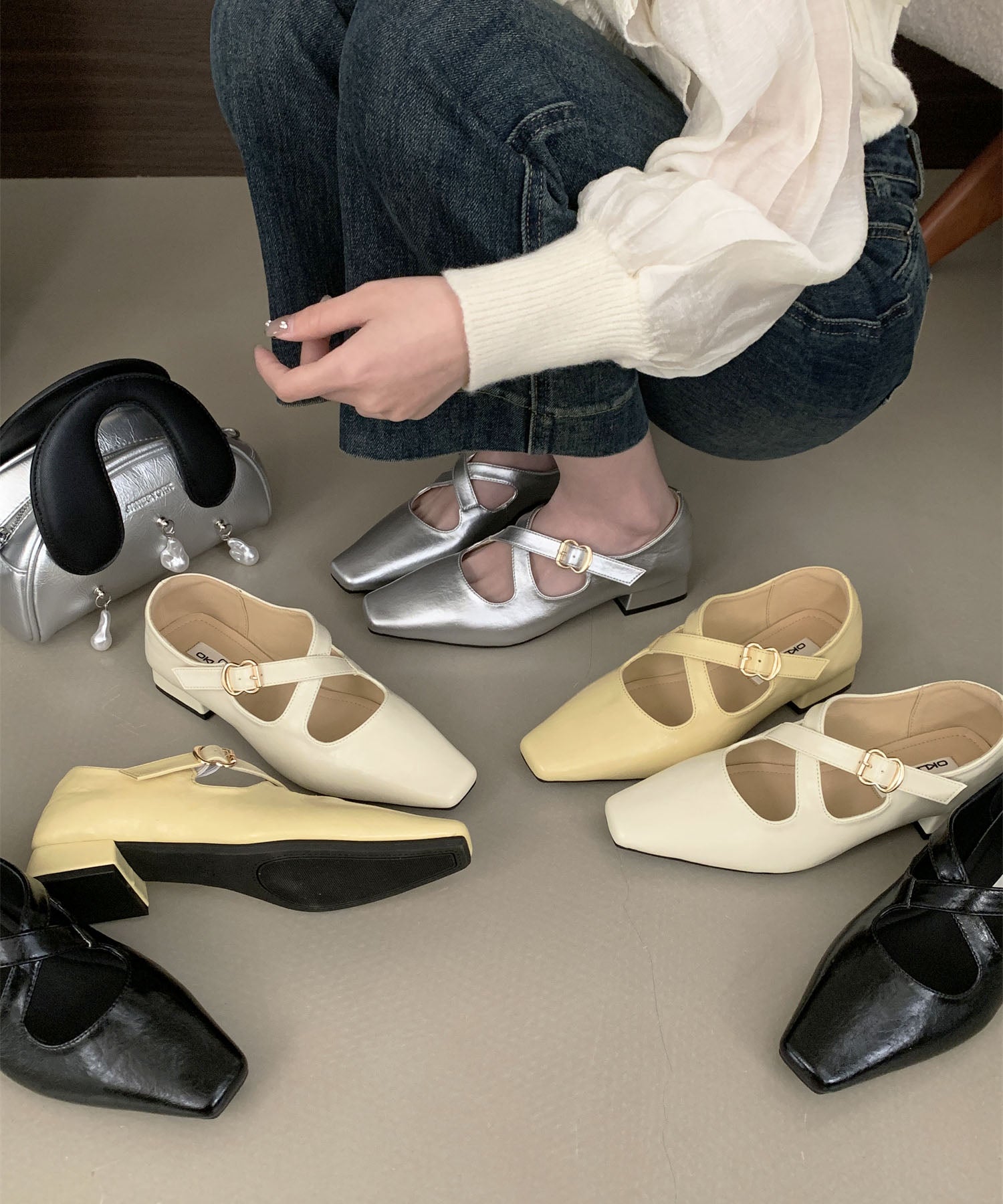 ジュエローブ Jewelobe クロスストラップパンプス （オフホワイト） オフホワイト
