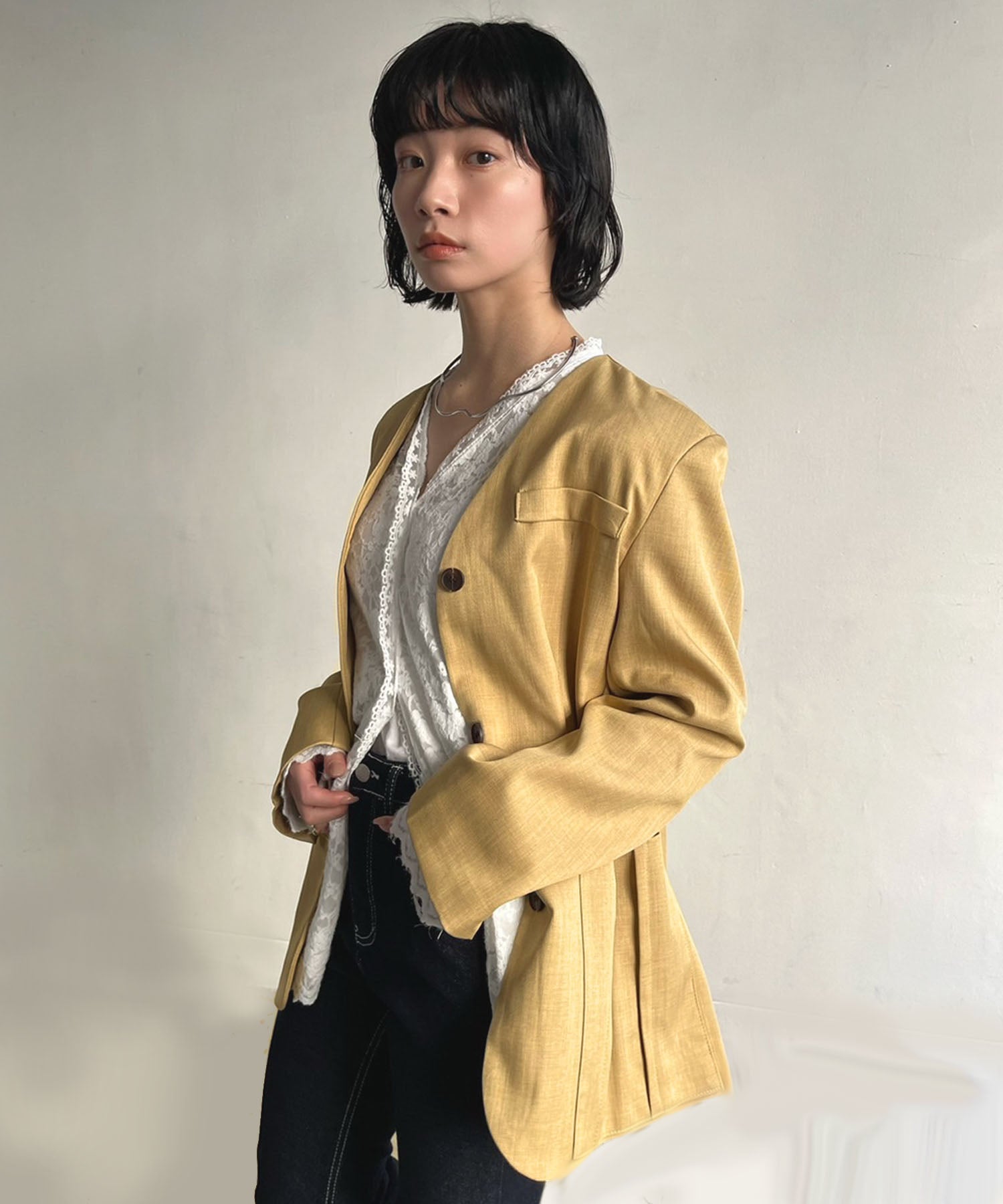 ジュエローブ Jewelobe タックポケットノーカラージャケット